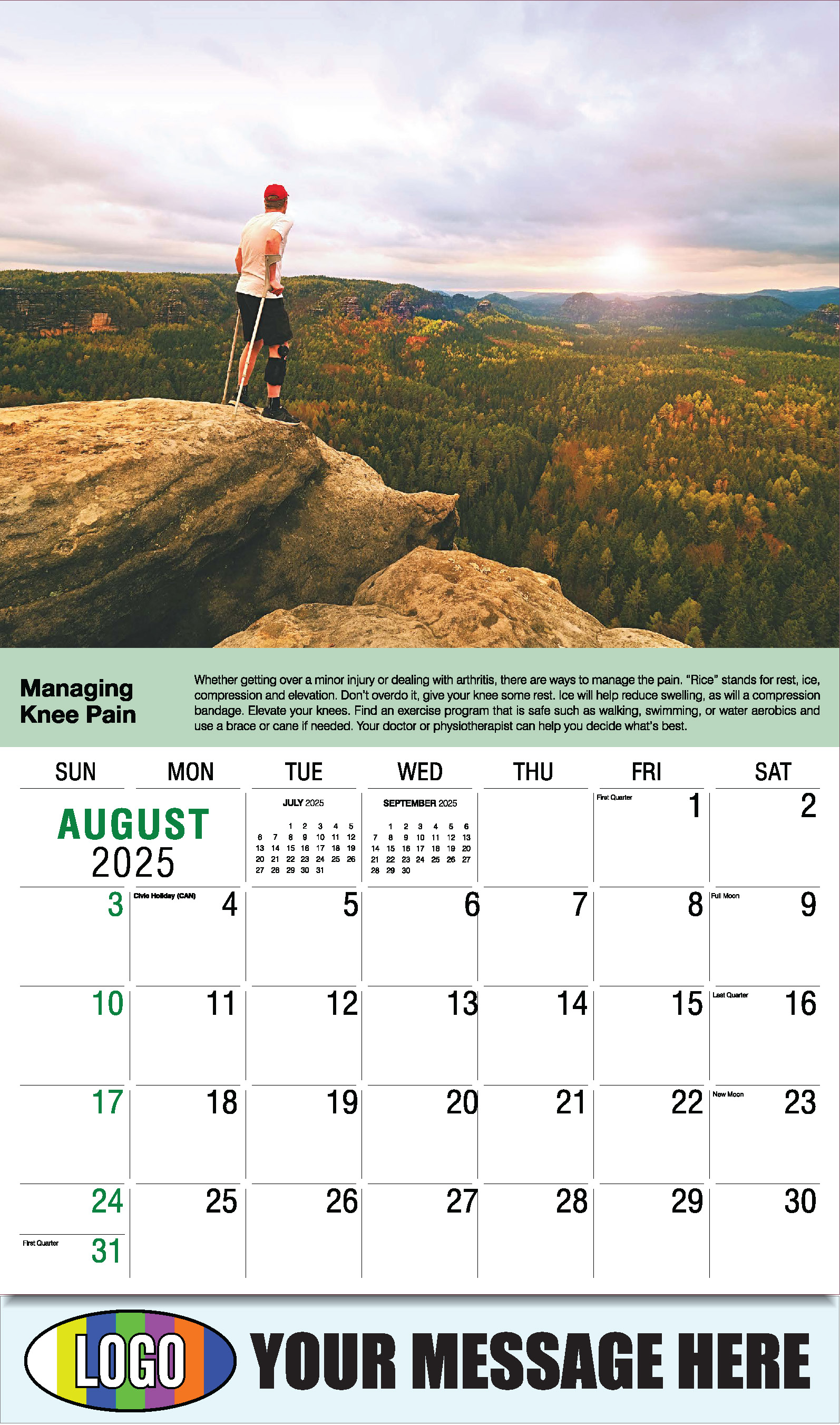 Health Tips 2025 Business Promo Wall Calendar - August