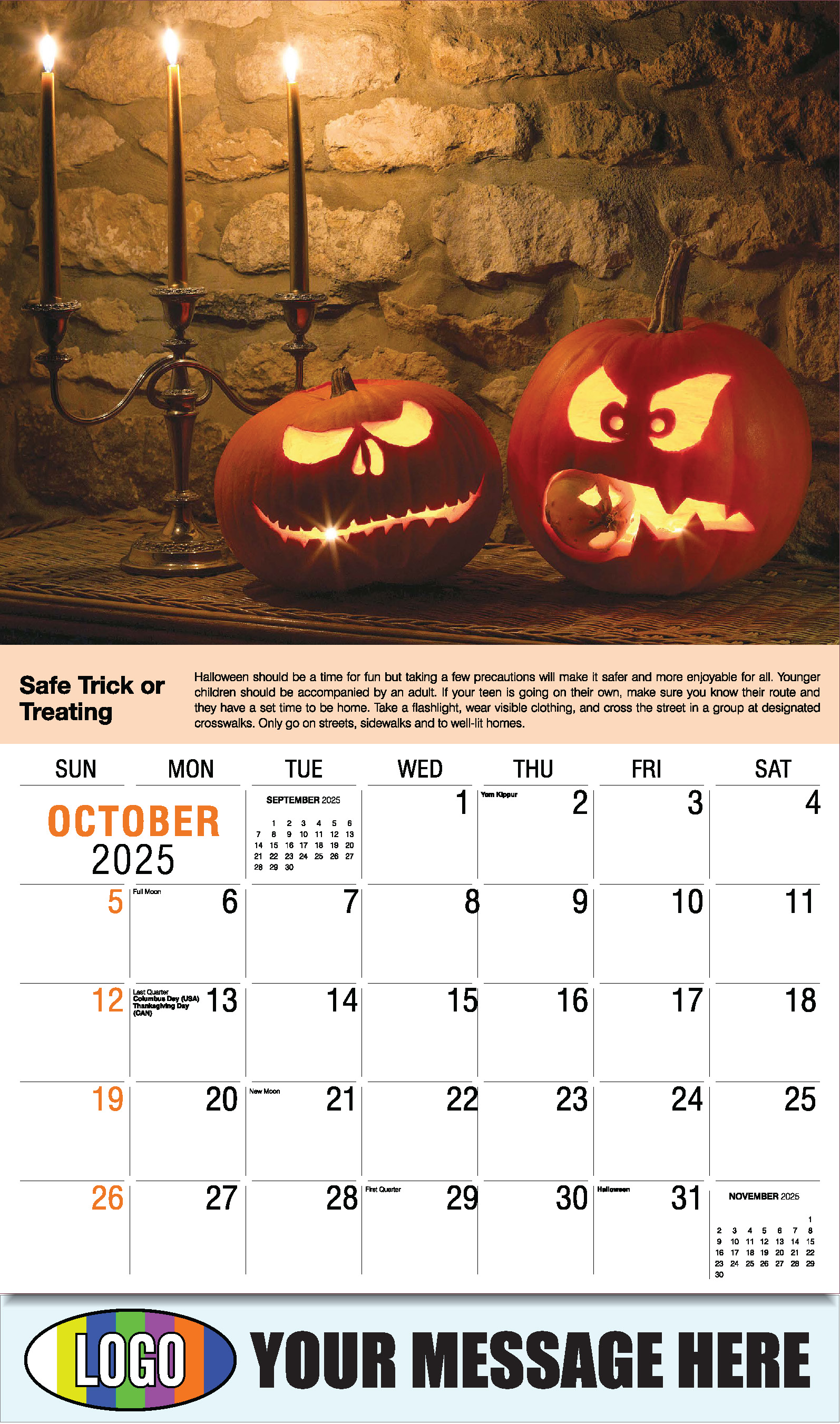 Health Tips 2025 Business Promo Wall Calendar - October