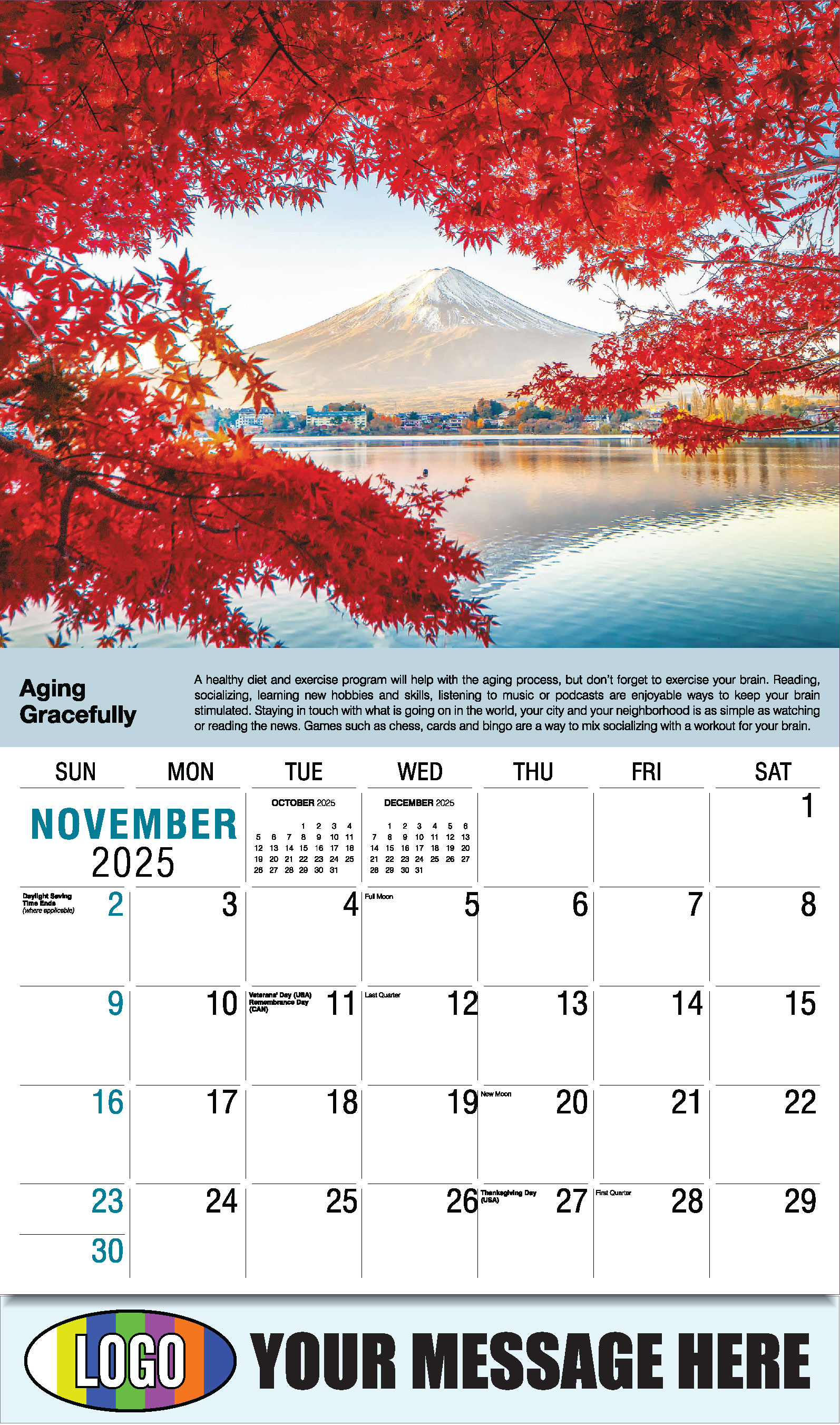 Health Tips 2025 Business Promo Wall Calendar - November