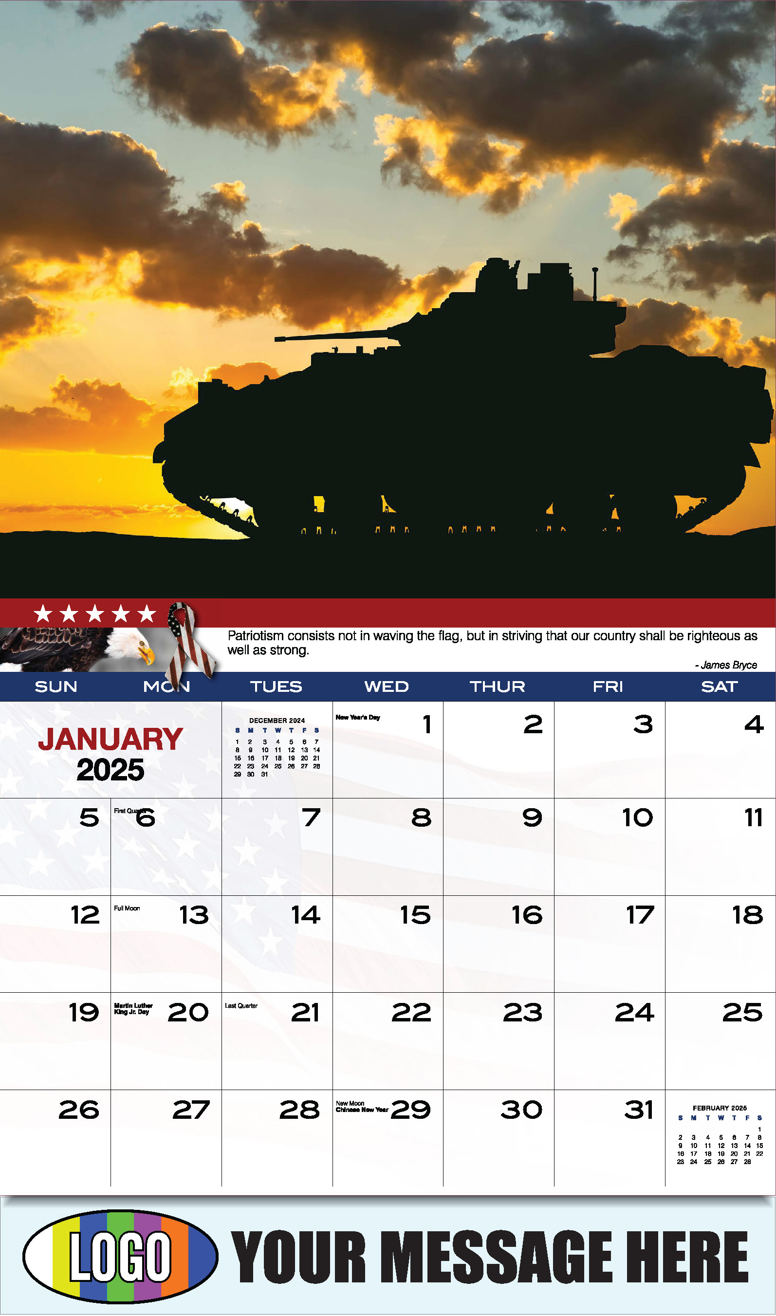 Home of the Brave 2025 USA Armed Forces Business Promo Calendar - January