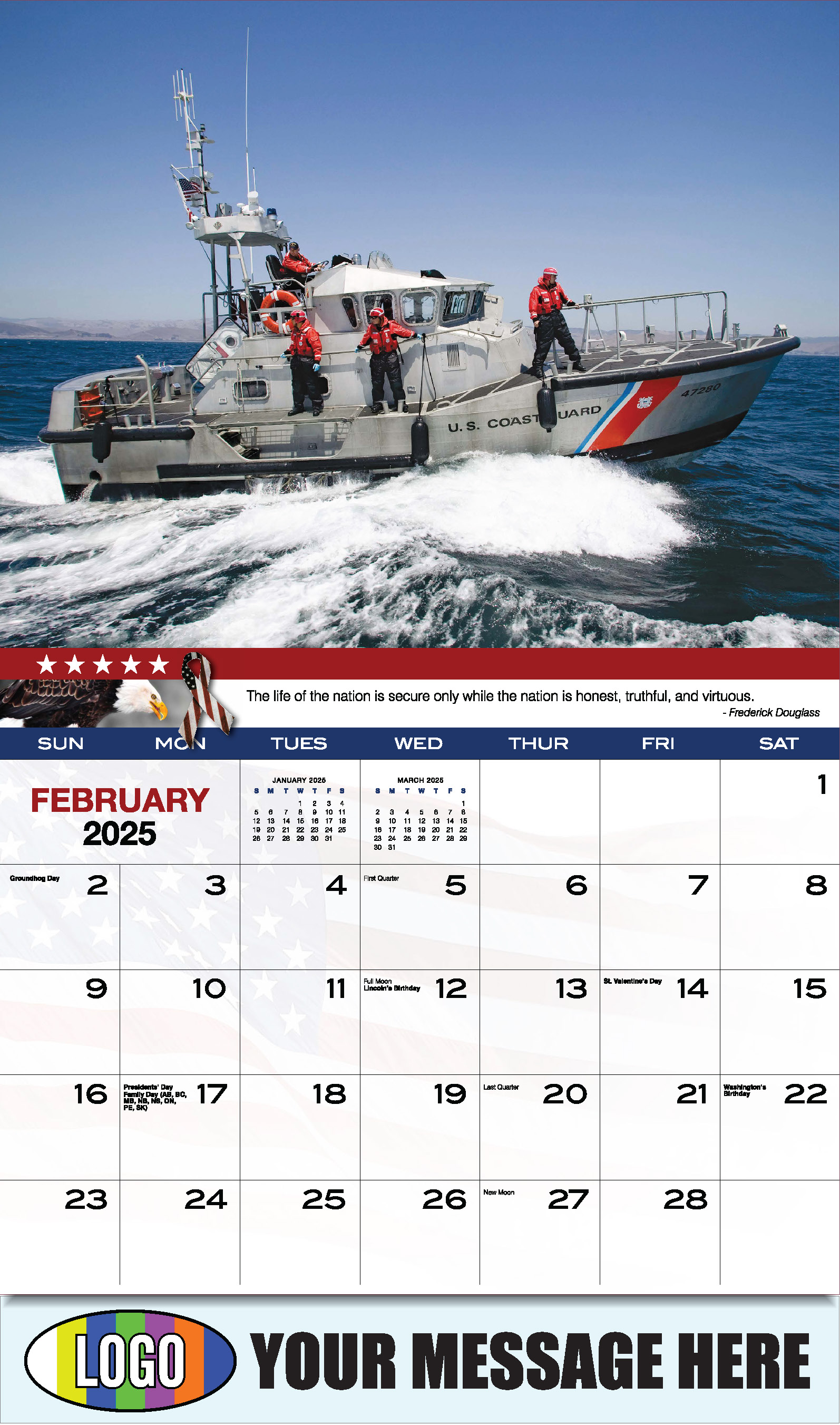 Home of the Brave 2025 USA Armed Forces Business Promo Calendar - February