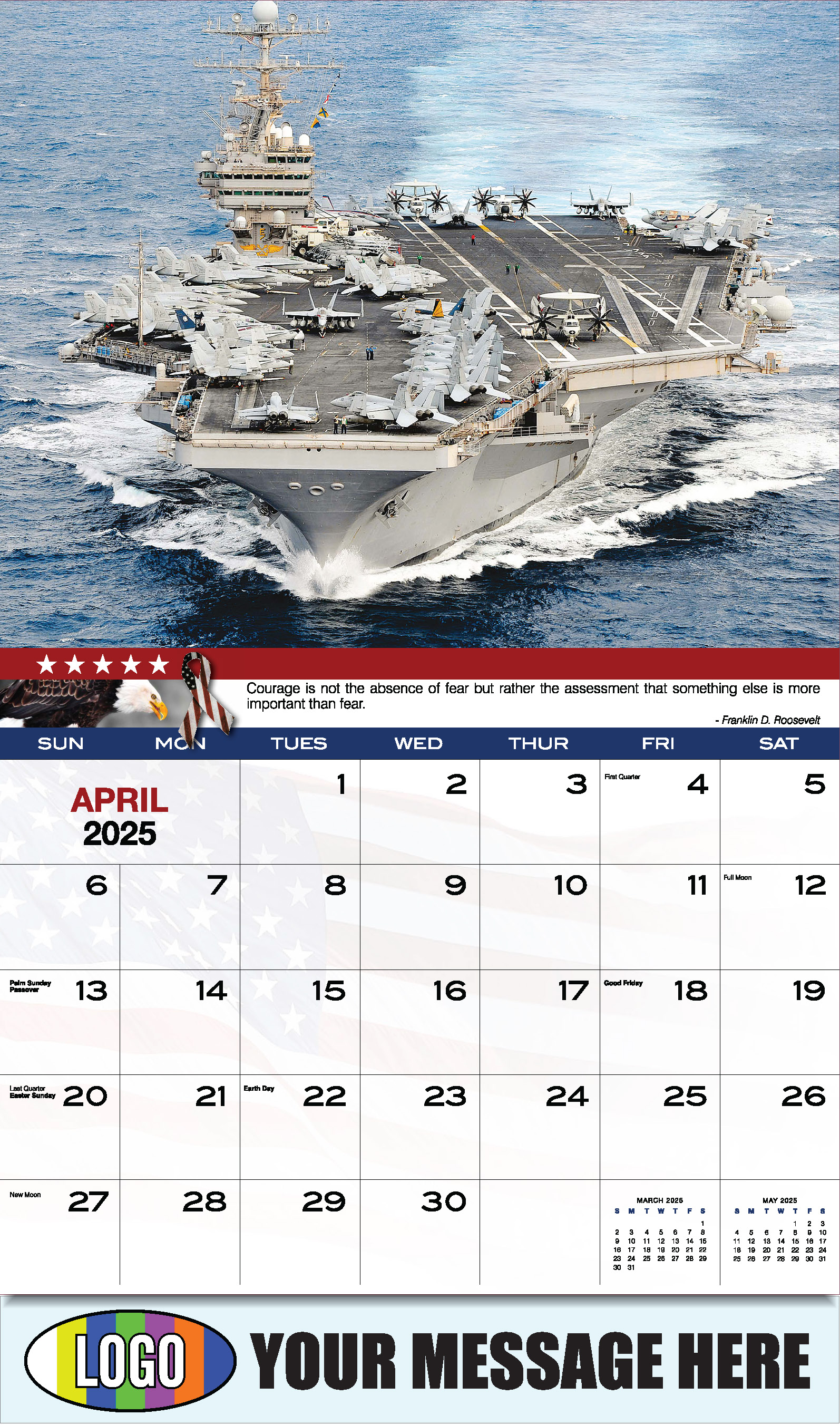 Home of the Brave 2025 USA Armed Forces Business Promo Calendar - April