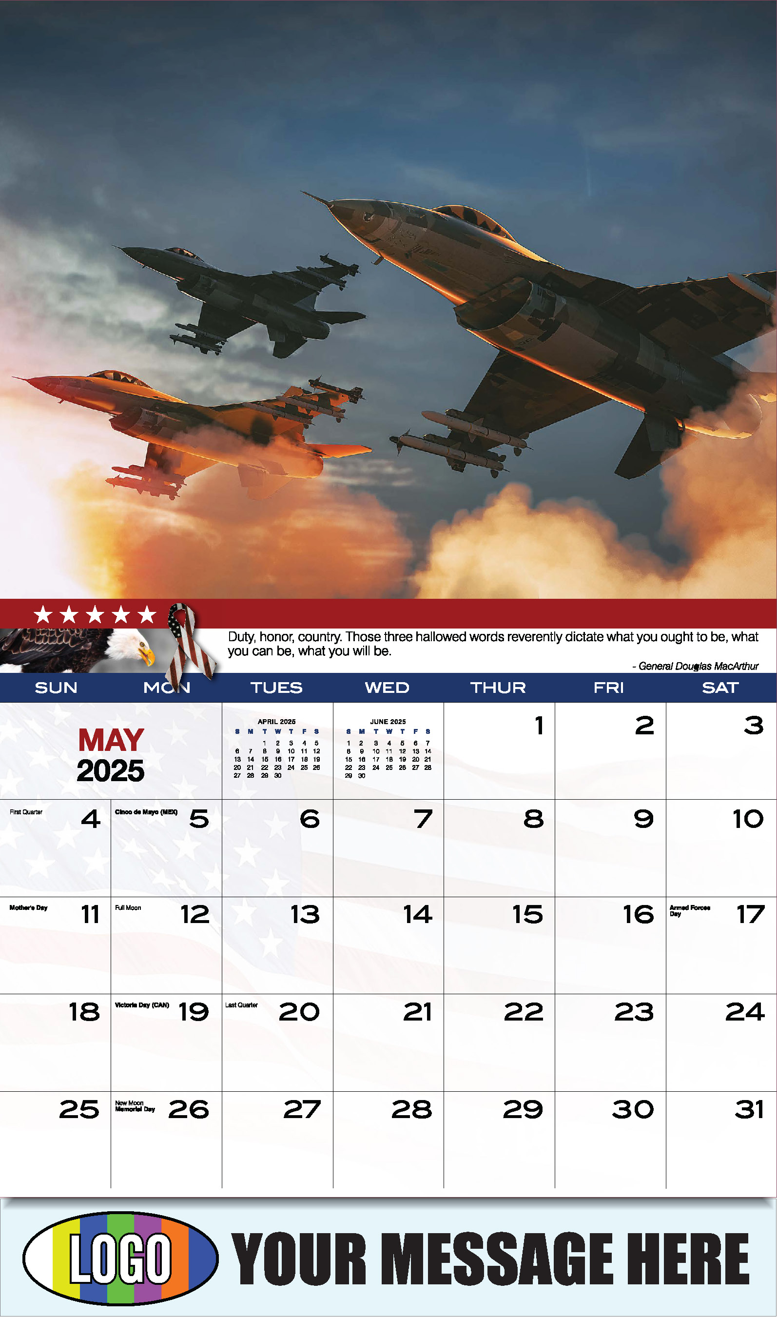 Home of the Brave 2025 USA Armed Forces Business Promo Calendar - May