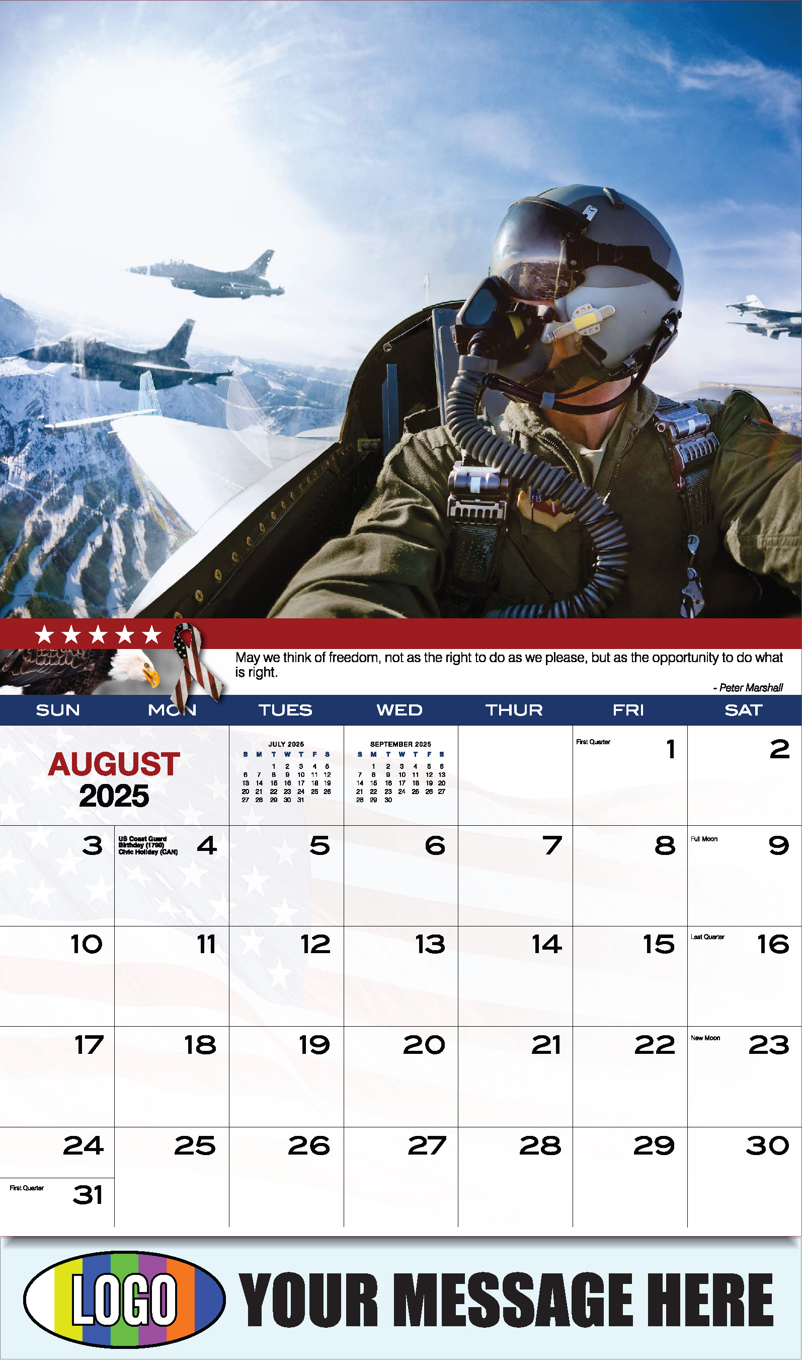 Home of the Brave 2025 USA Armed Forces Business Promo Calendar - August