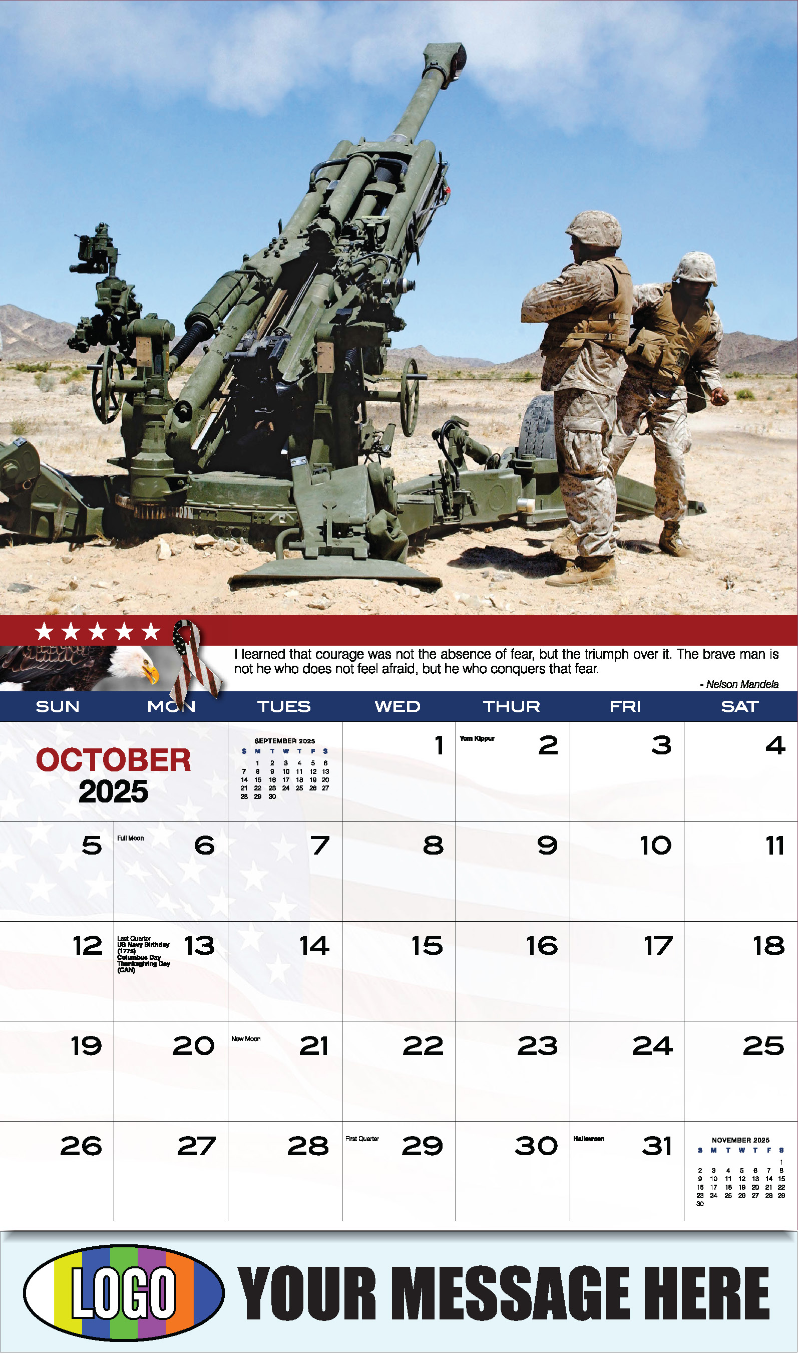 Home of the Brave 2025 USA Armed Forces Business Promo Calendar - October