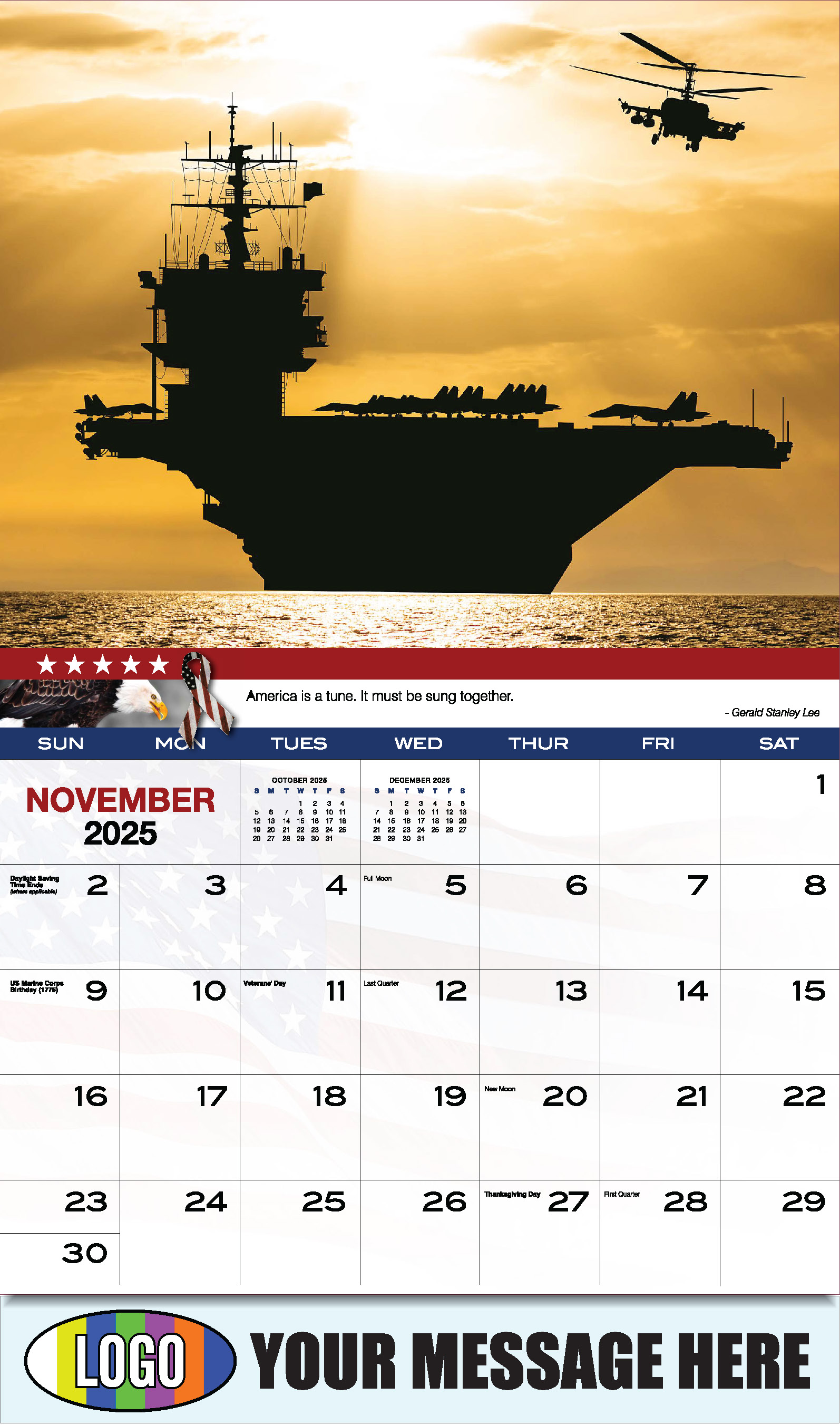 Home of the Brave 2025 USA Armed Forces Business Promo Calendar - November