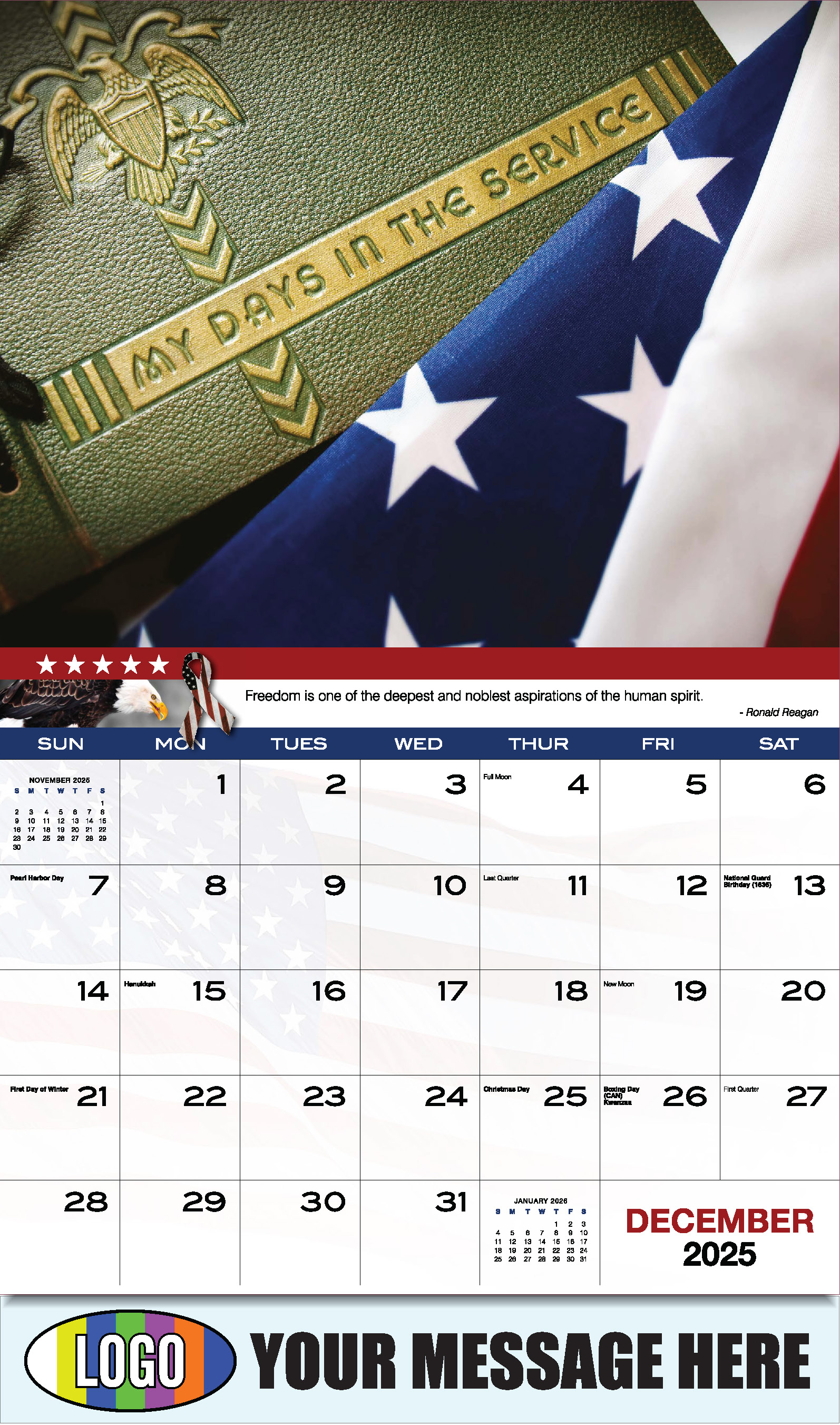 Home of the Brave 2025 USA Armed Forces Business Promo Calendar - December
