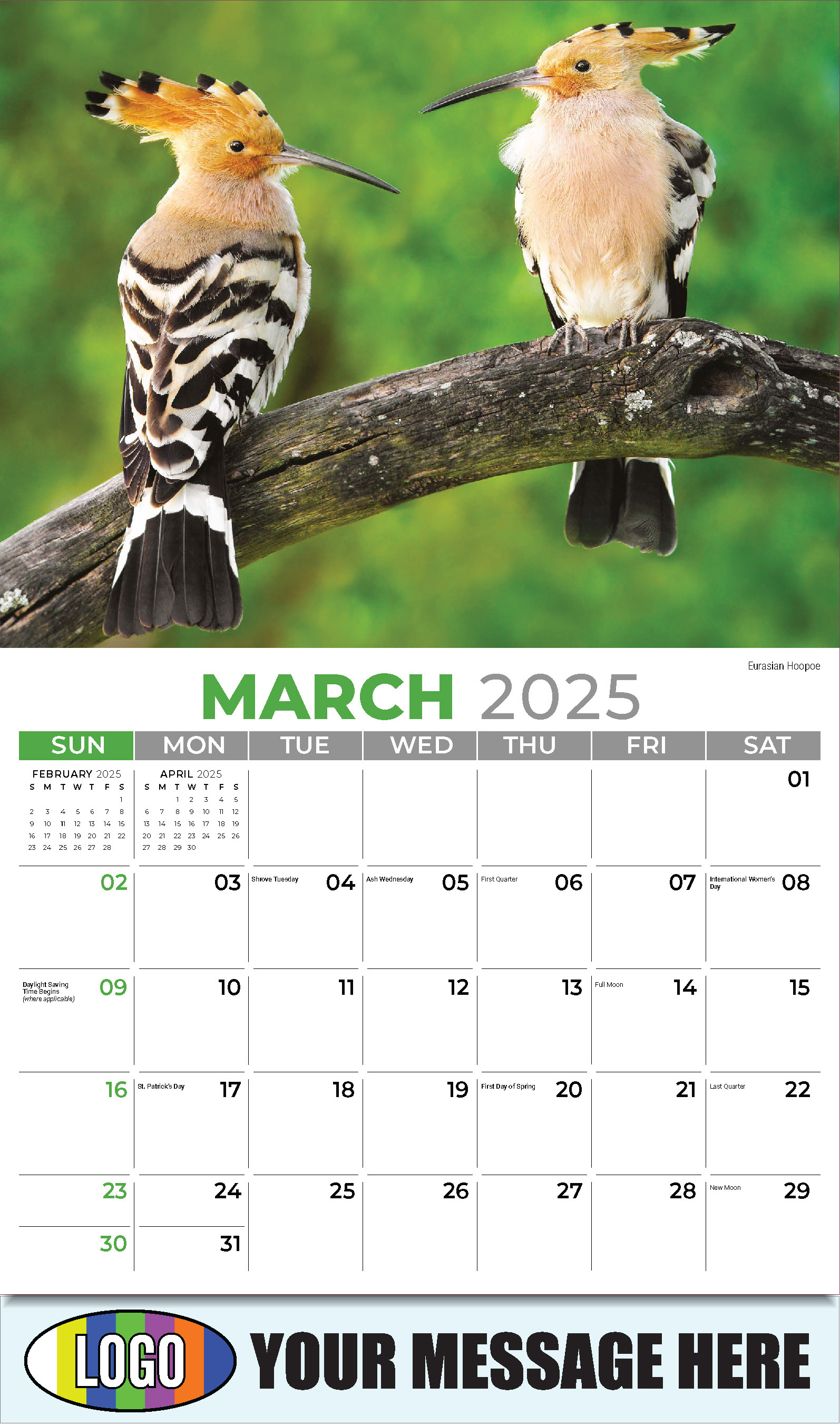 International Wildlife 2025 Business Advertising Wall Calendar - March