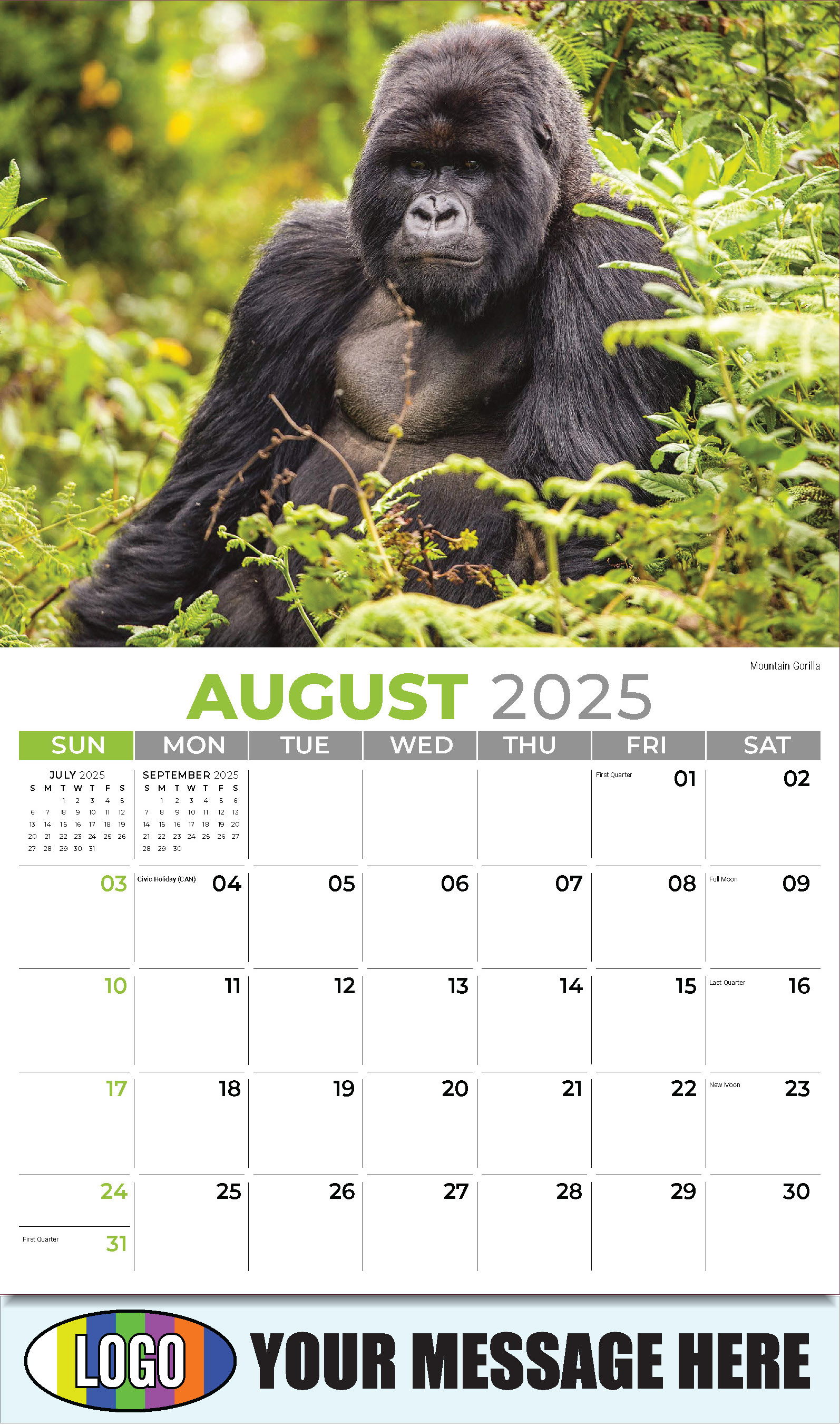 International Wildlife 2025 Business Advertising Wall Calendar - August