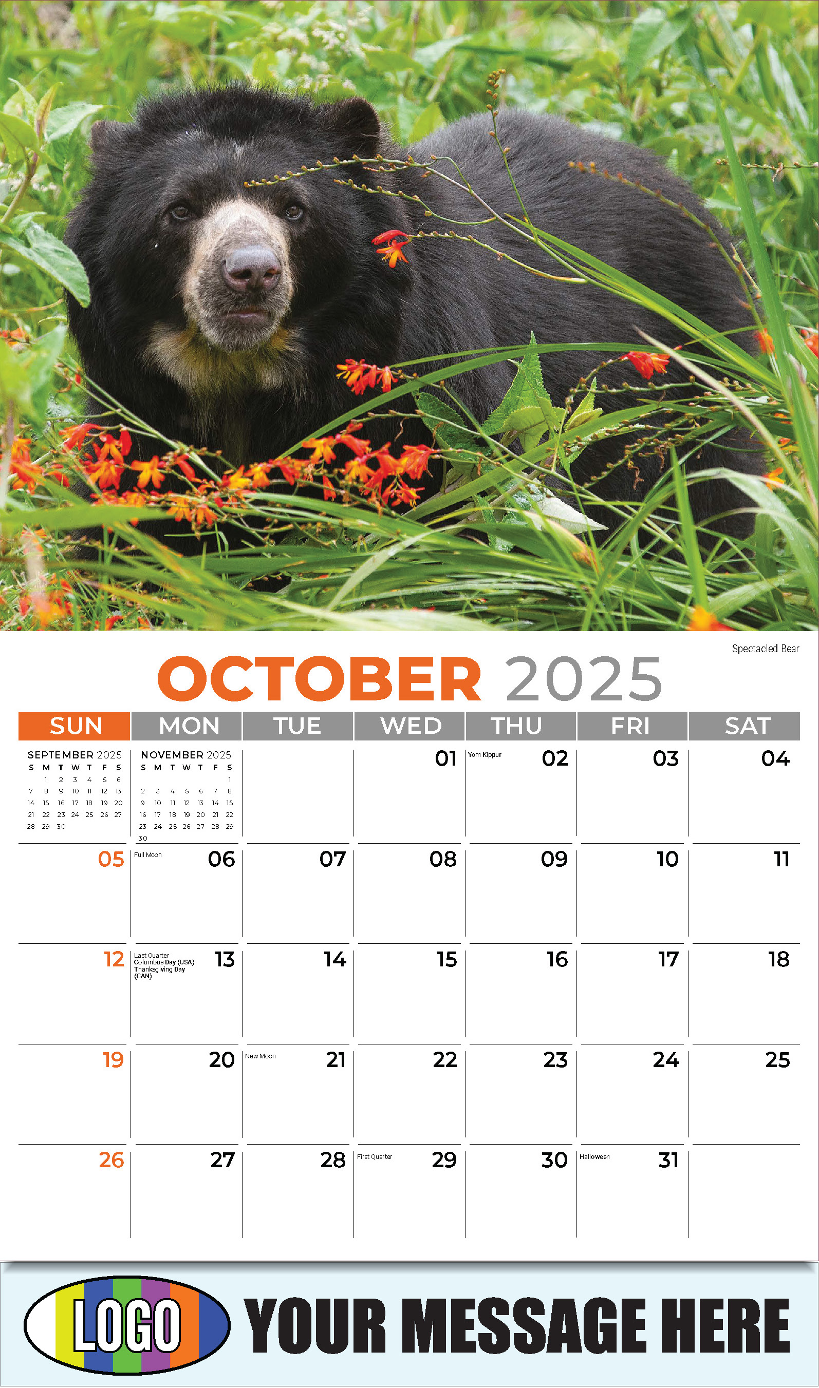 International Wildlife 2025 Business Advertising Wall Calendar - October