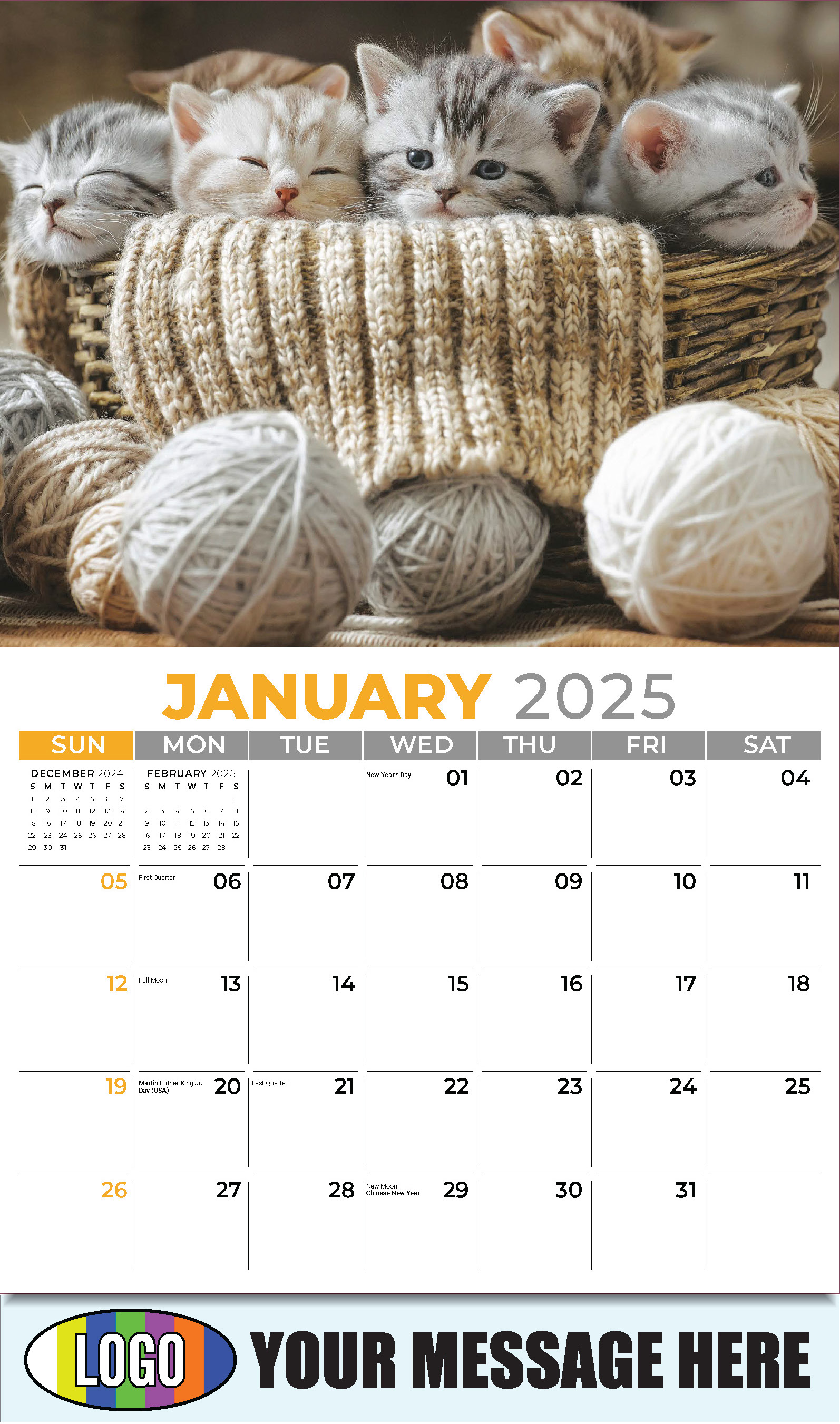 Kittens 2025 Business Promo Wall Calendar - January