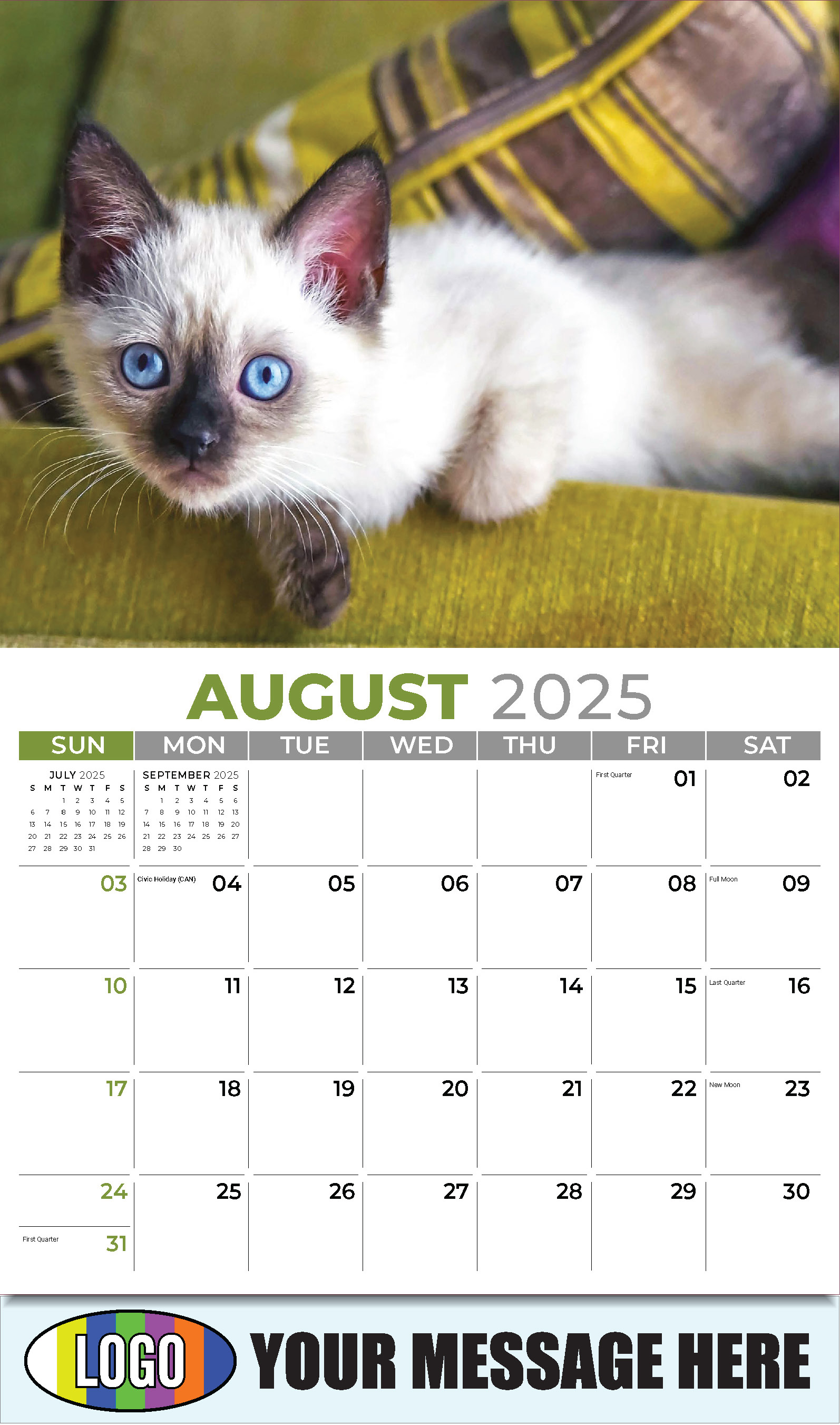 Kittens 2025 Business Promo Wall Calendar - August