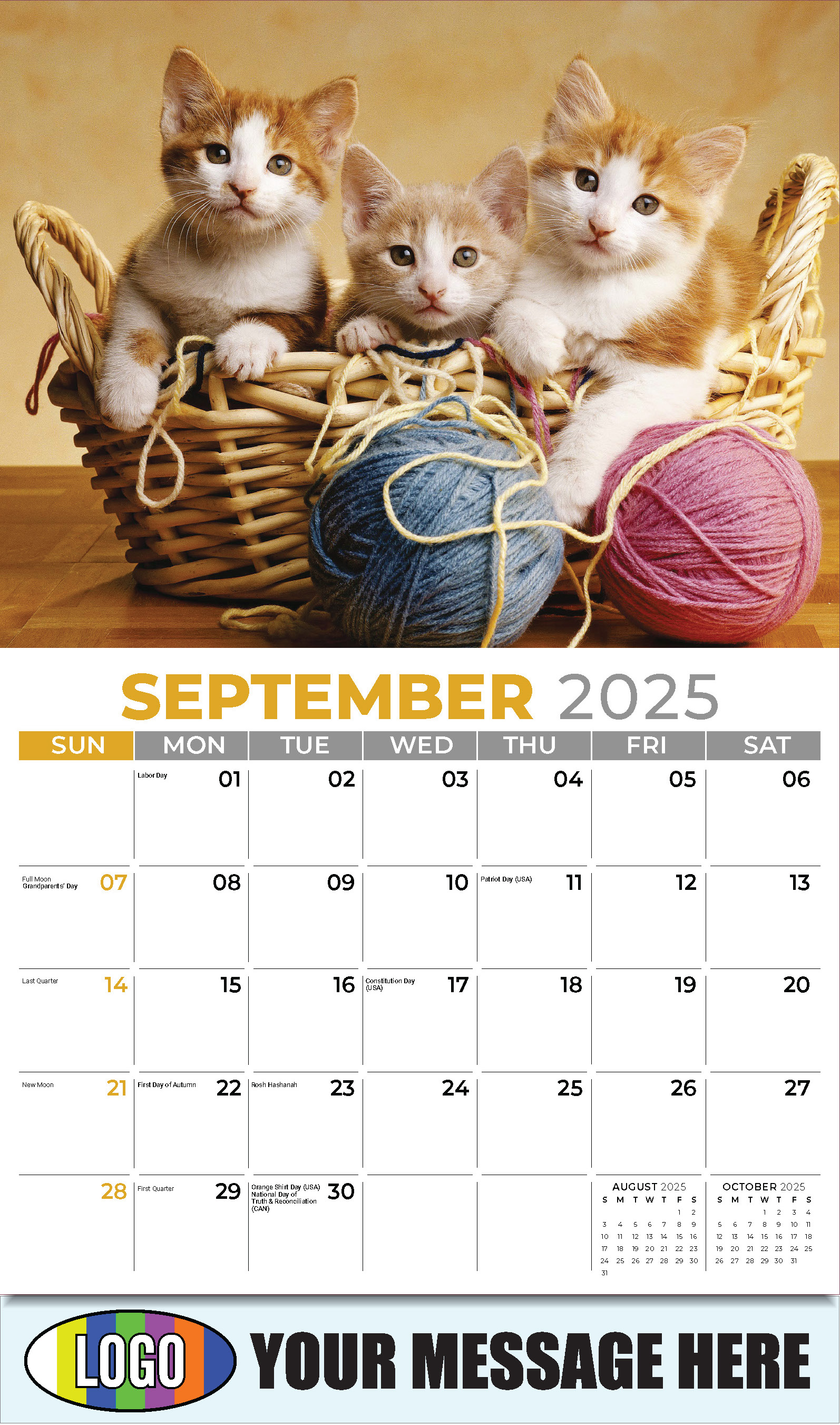 Kittens 2025 Business Promo Wall Calendar - September