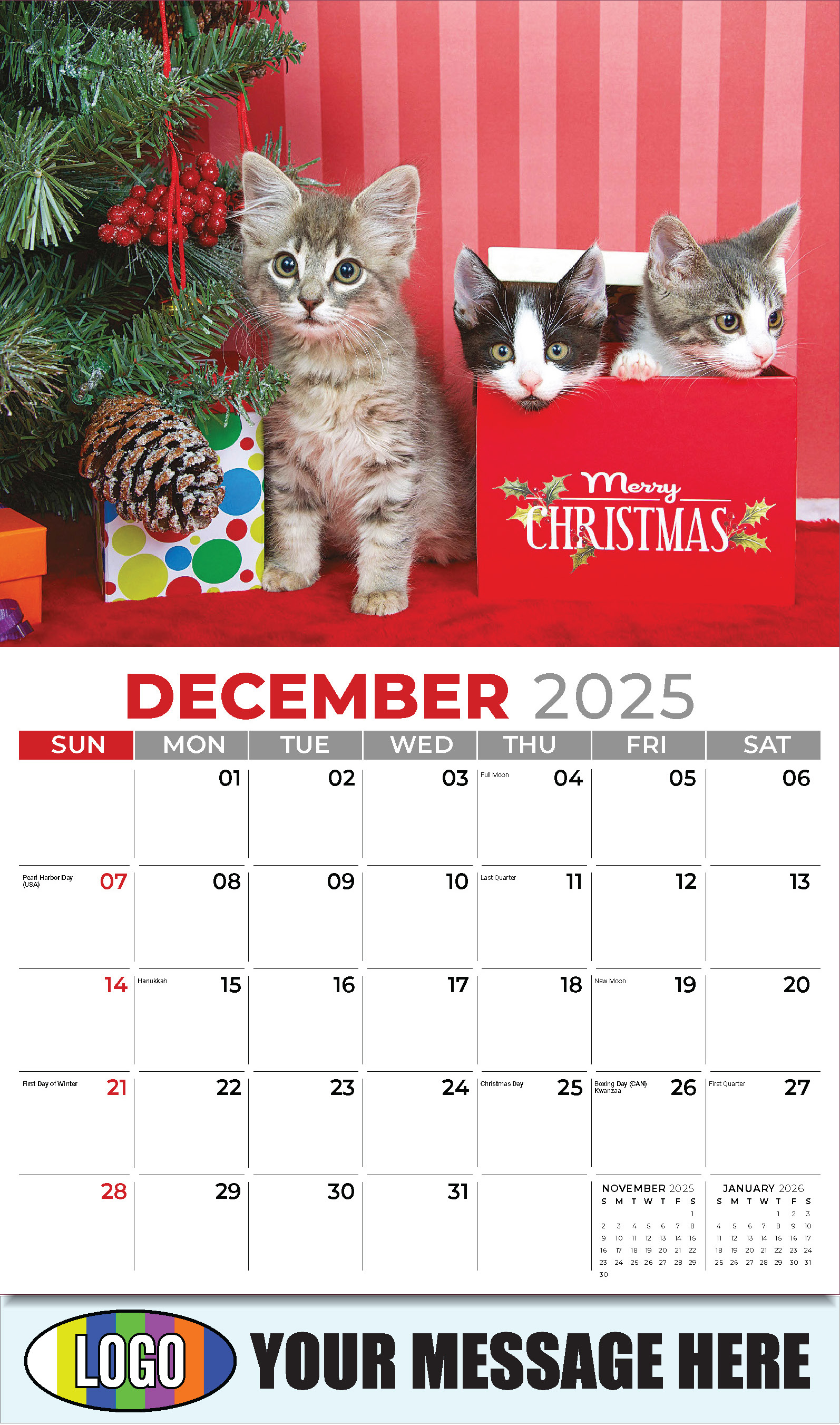 Kittens 2025 Business Promo Wall Calendar - December