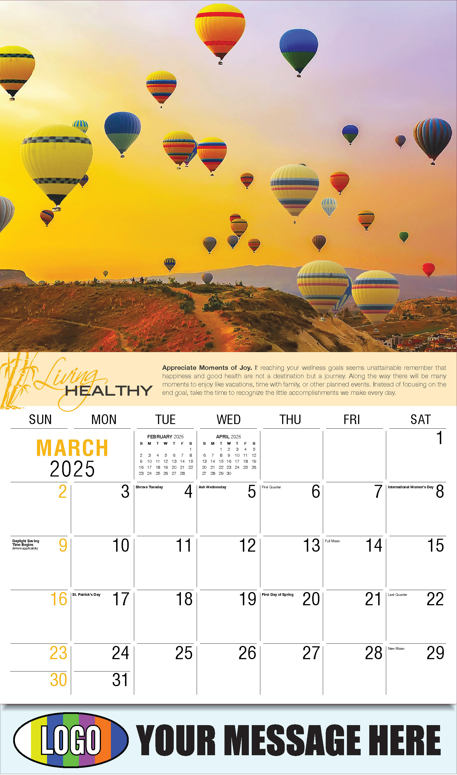 Living Healthy 2025 Business Promotional Calendar - March