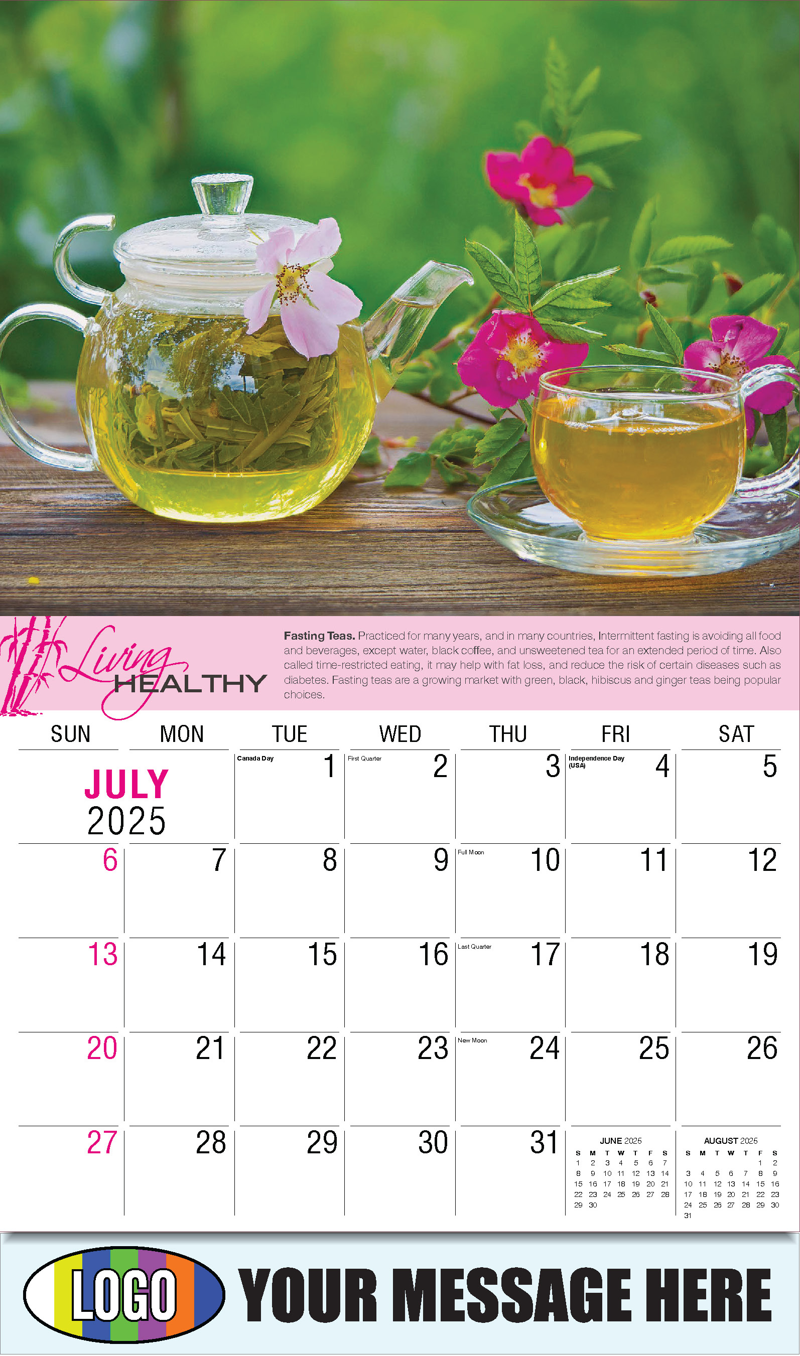Living Healthy 2025 Business Promotional Calendar - July
