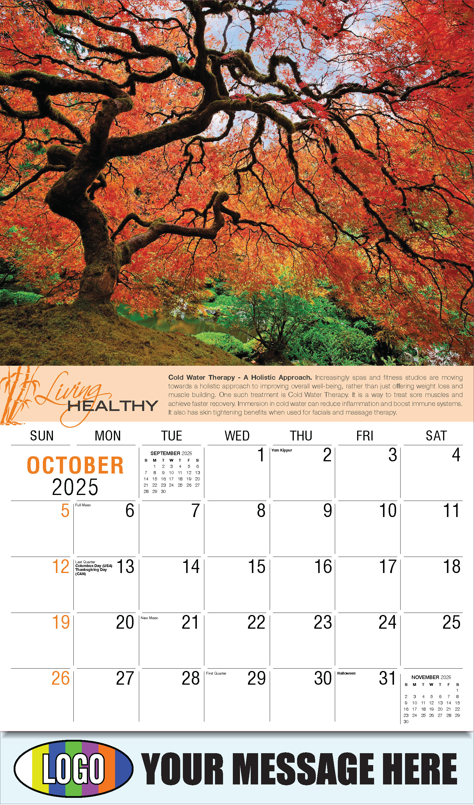 Living Healthy 2025 Business Promotional Calendar - October