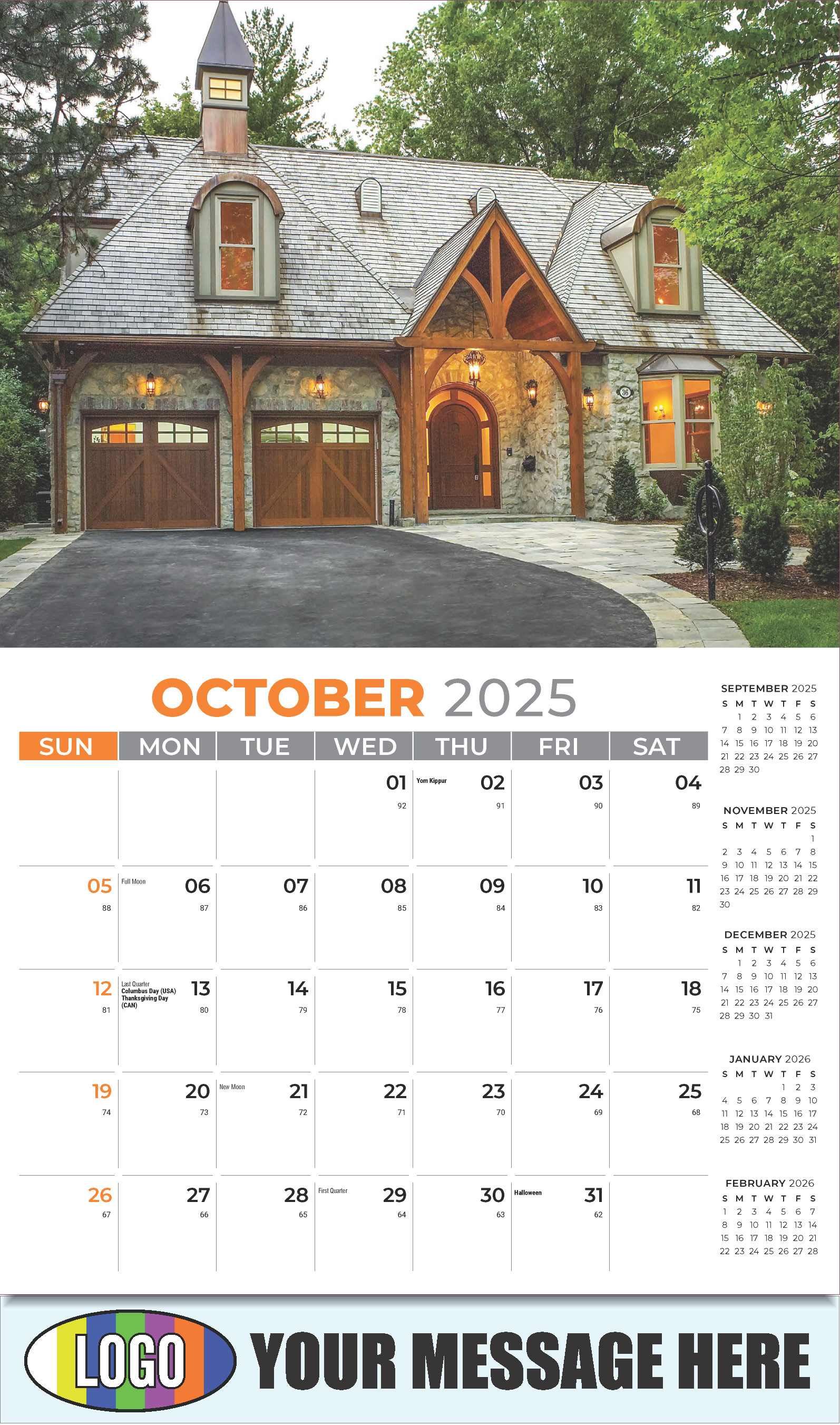 Luxury Homes 2025 Real Estate Agent Promotional Wall Calendar - October