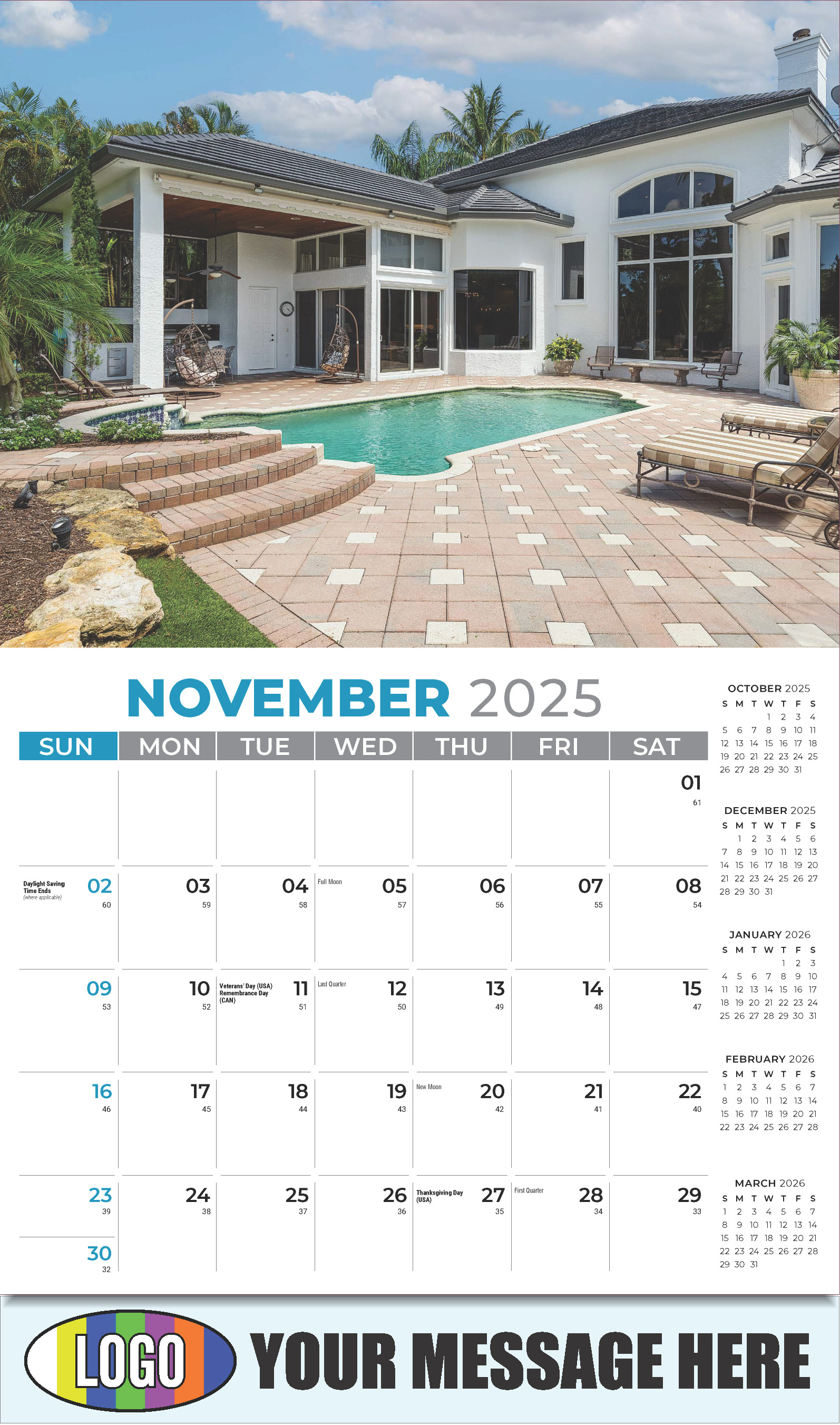 Luxury Homes 2025 Real Estate Agent Promotional Wall Calendar - November