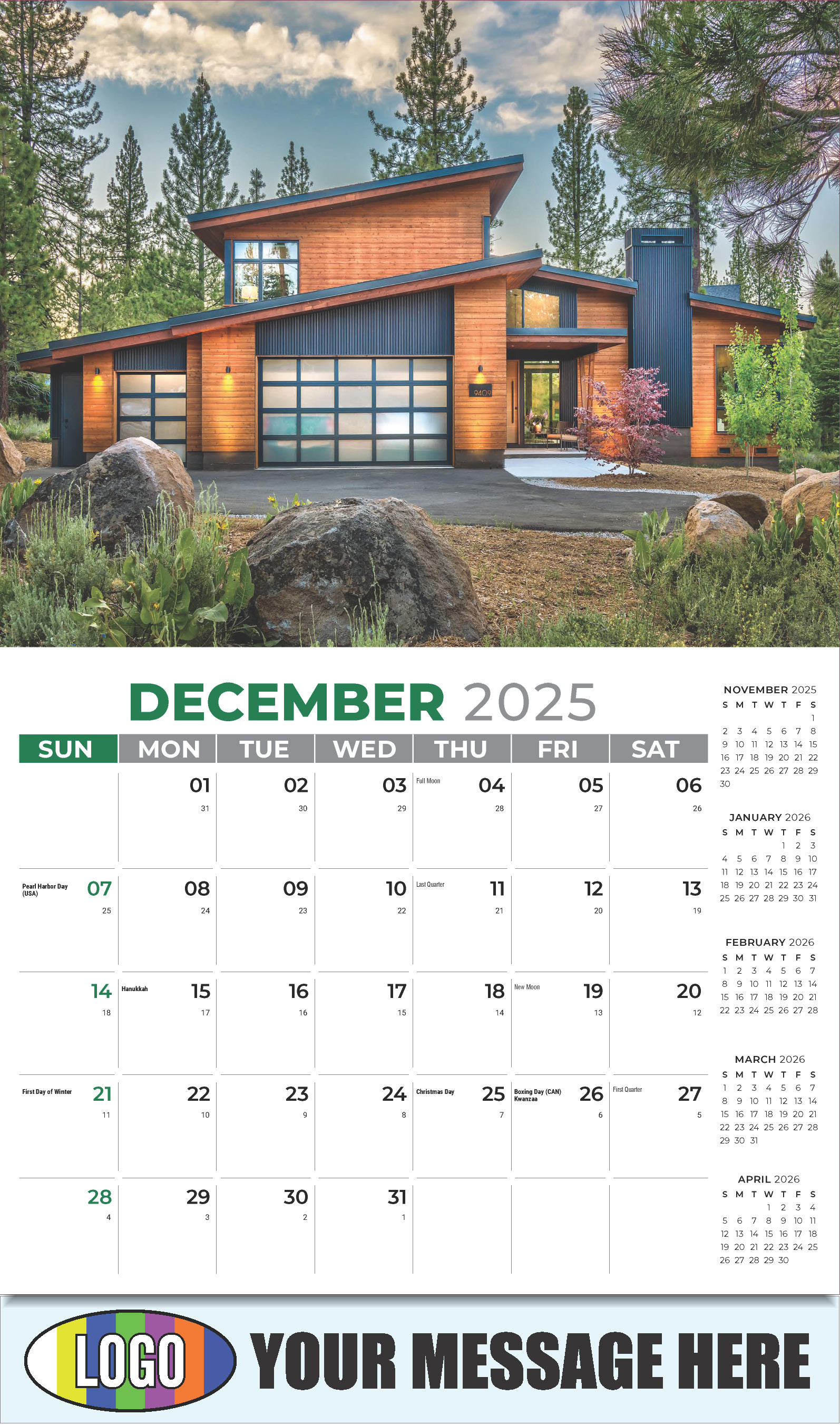 Luxury Homes 2025 Real Estate Agent Promotional Wall Calendar - December