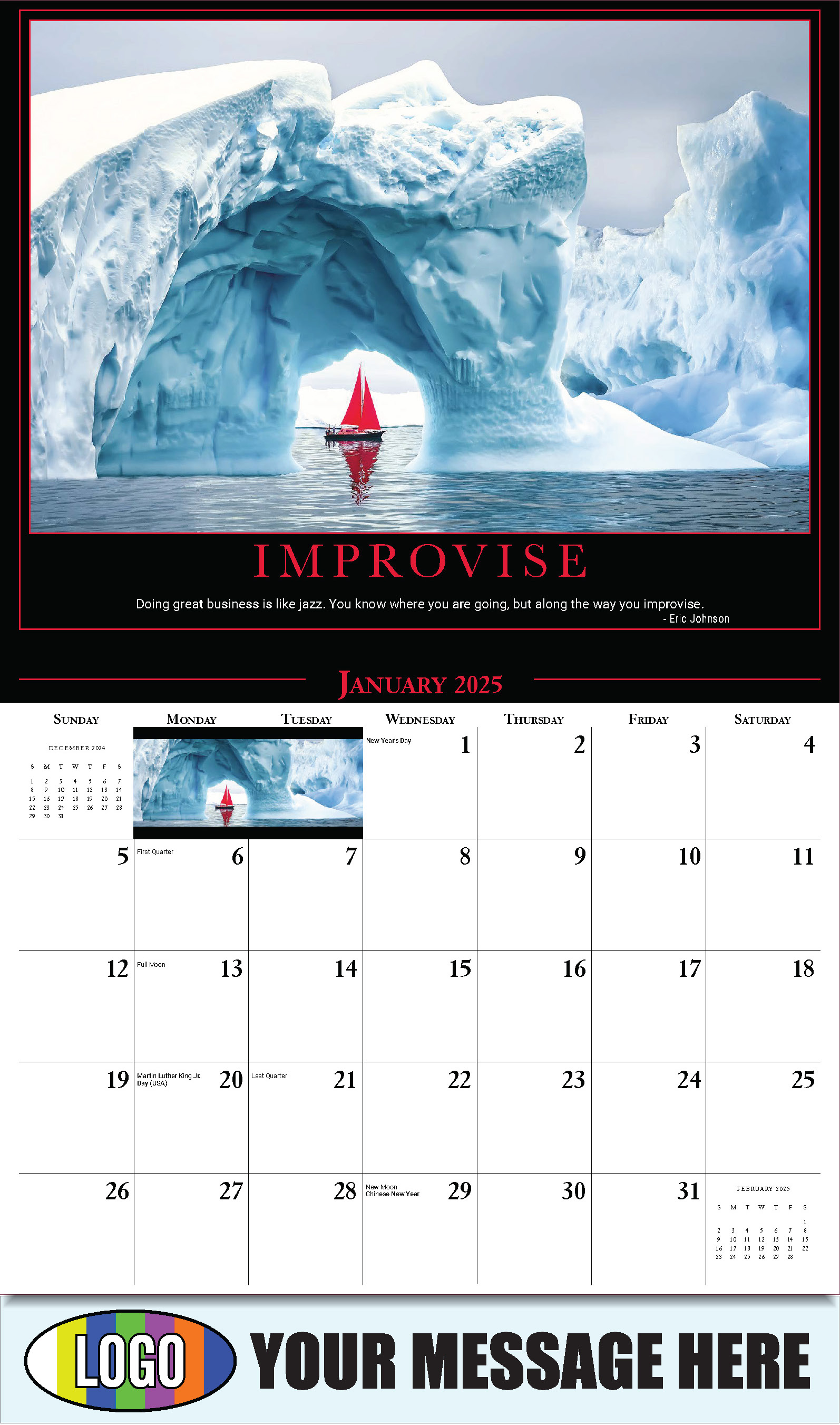 Motivational Quotes 2025 Business Promo Wall Calendar - January
