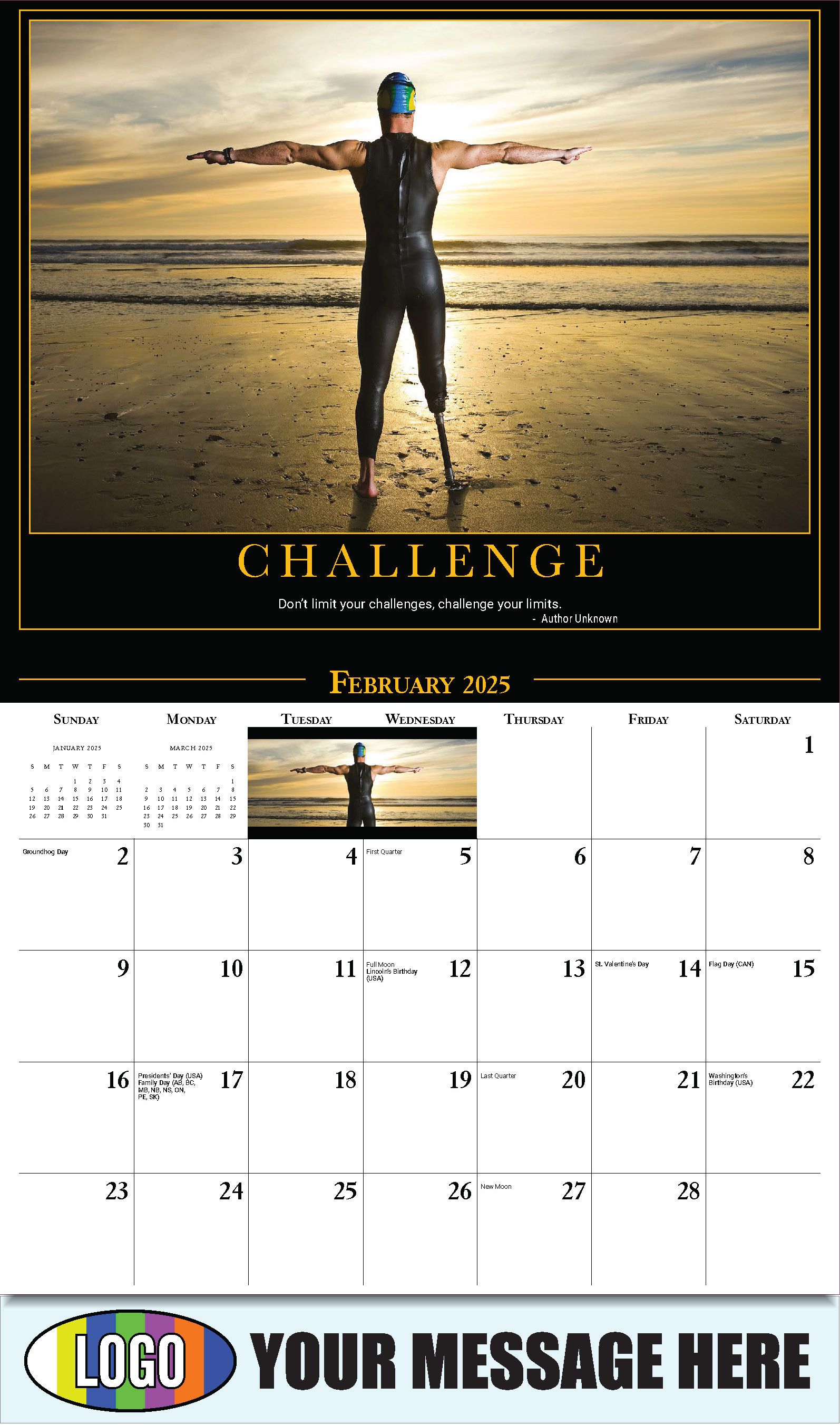 Motivational Quotes 2025 Business Promo Wall Calendar - February