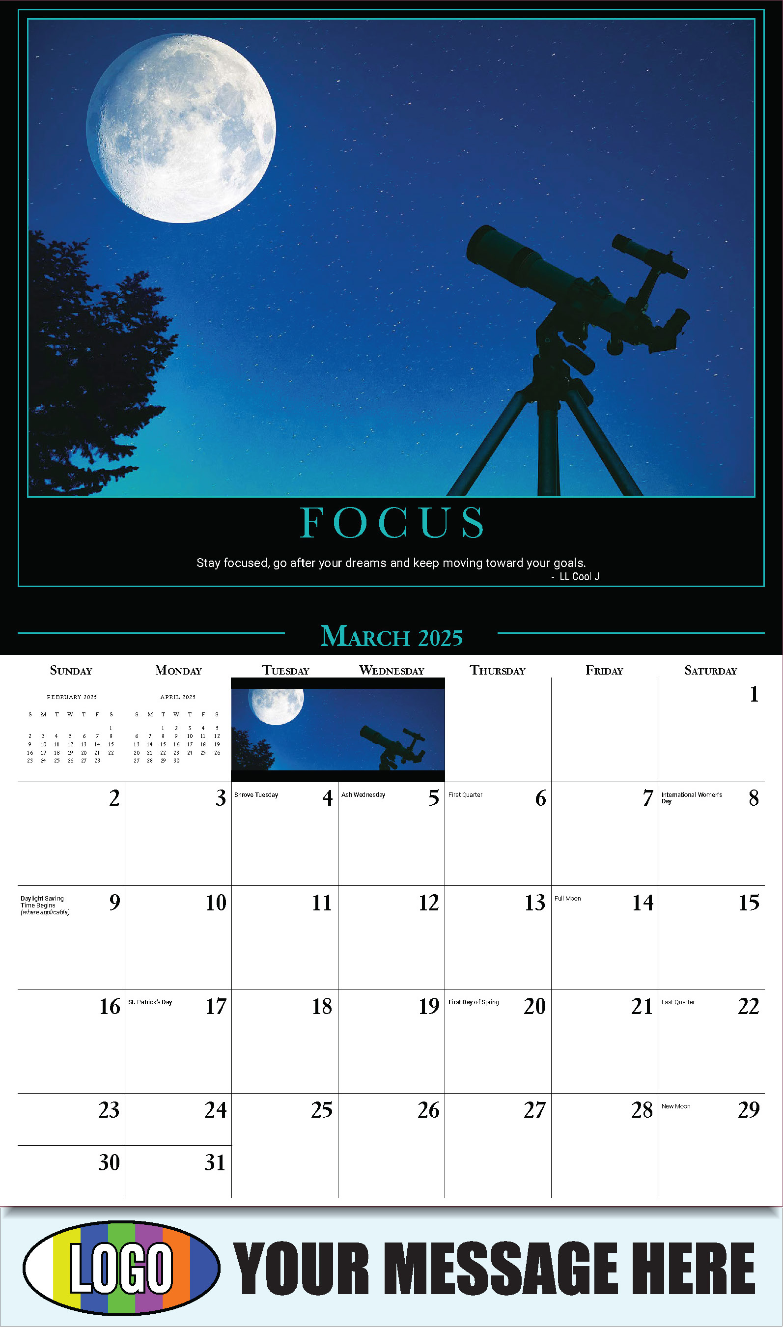 Motivational Quotes 2025 Business Promo Wall Calendar - March