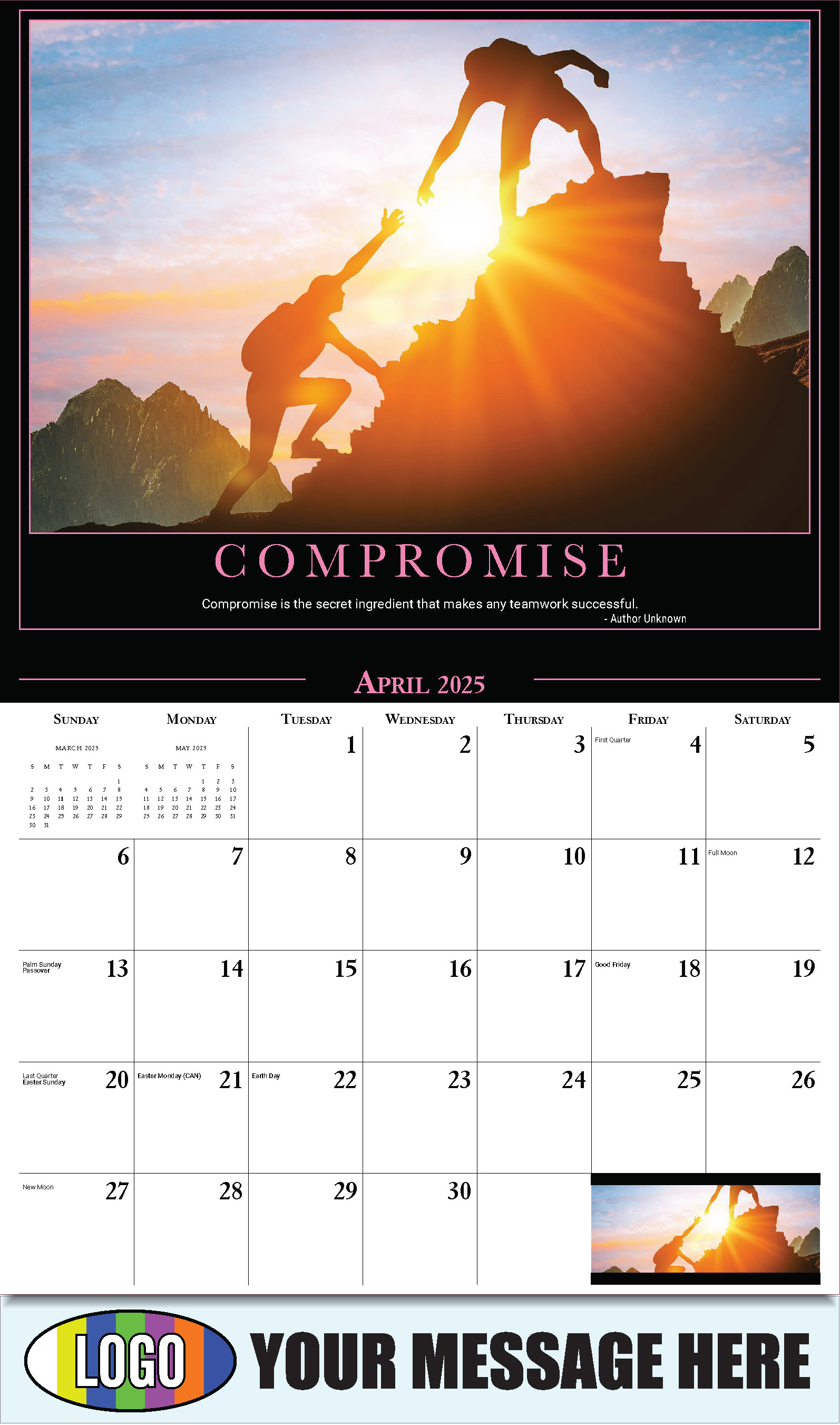 Motivational Quotes 2025 Business Promo Wall Calendar - April