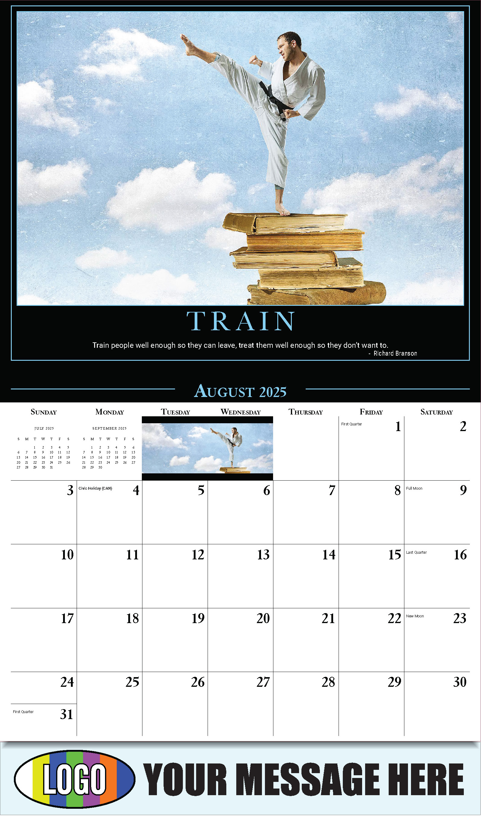 Motivational Quotes 2025 Business Promo Wall Calendar - August
