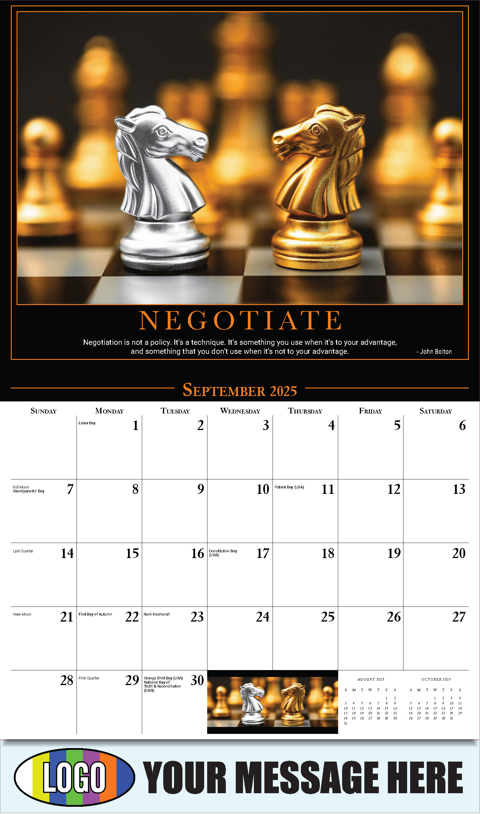 Motivational Quotes 2025 Business Promo Wall Calendar - September