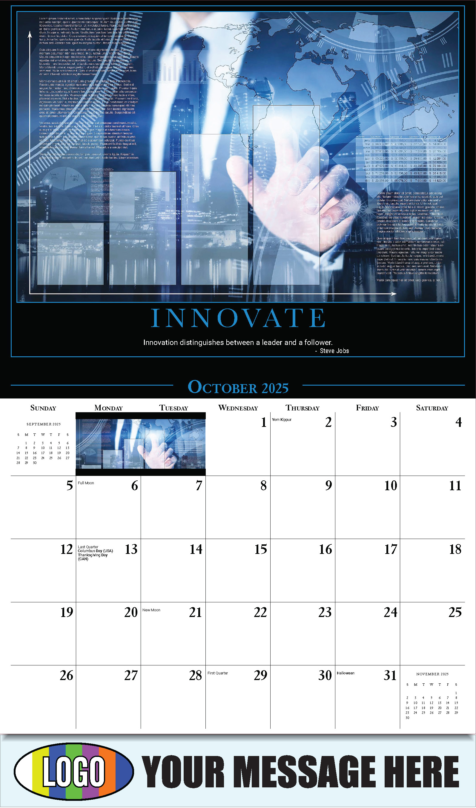 Motivational Quotes 2025 Business Promo Wall Calendar - October