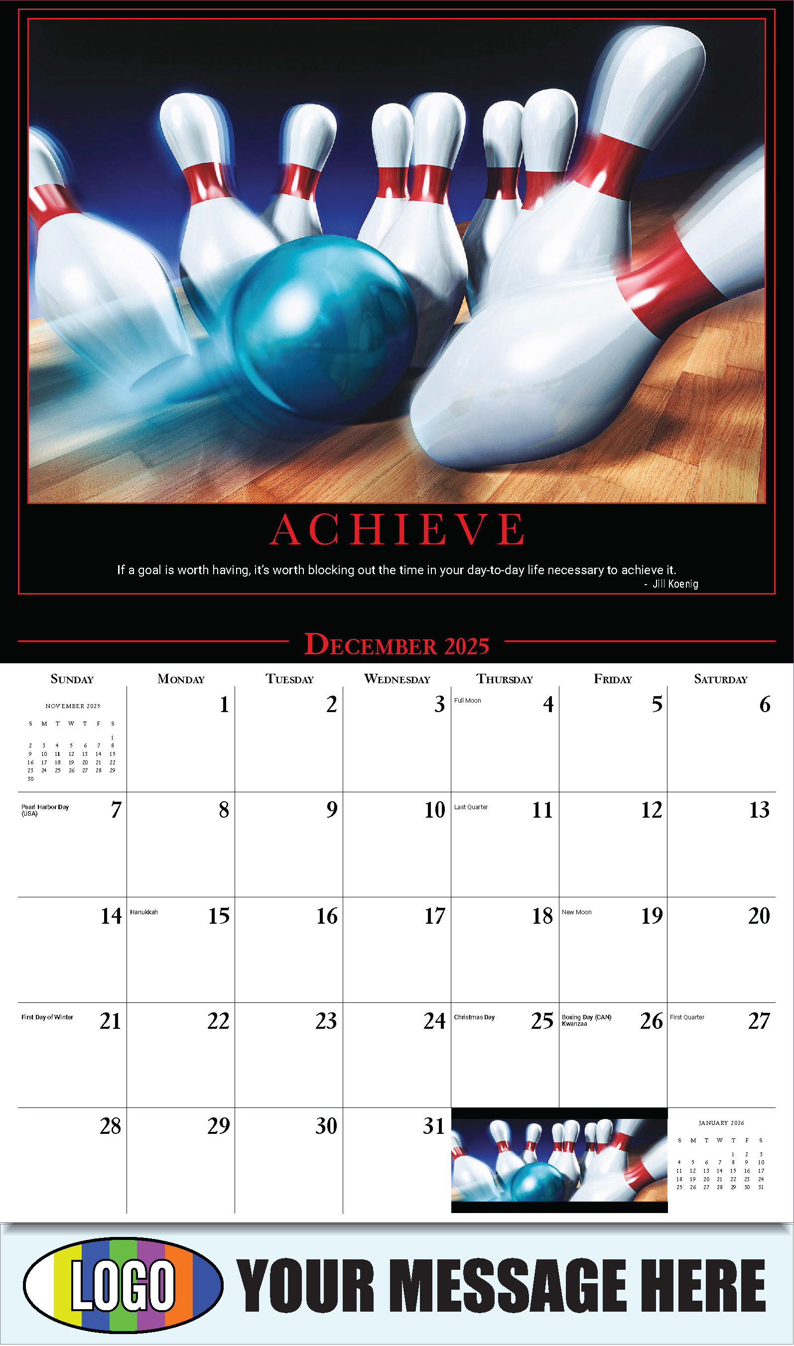 Motivational Quotes 2025 Business Promo Wall Calendar - December