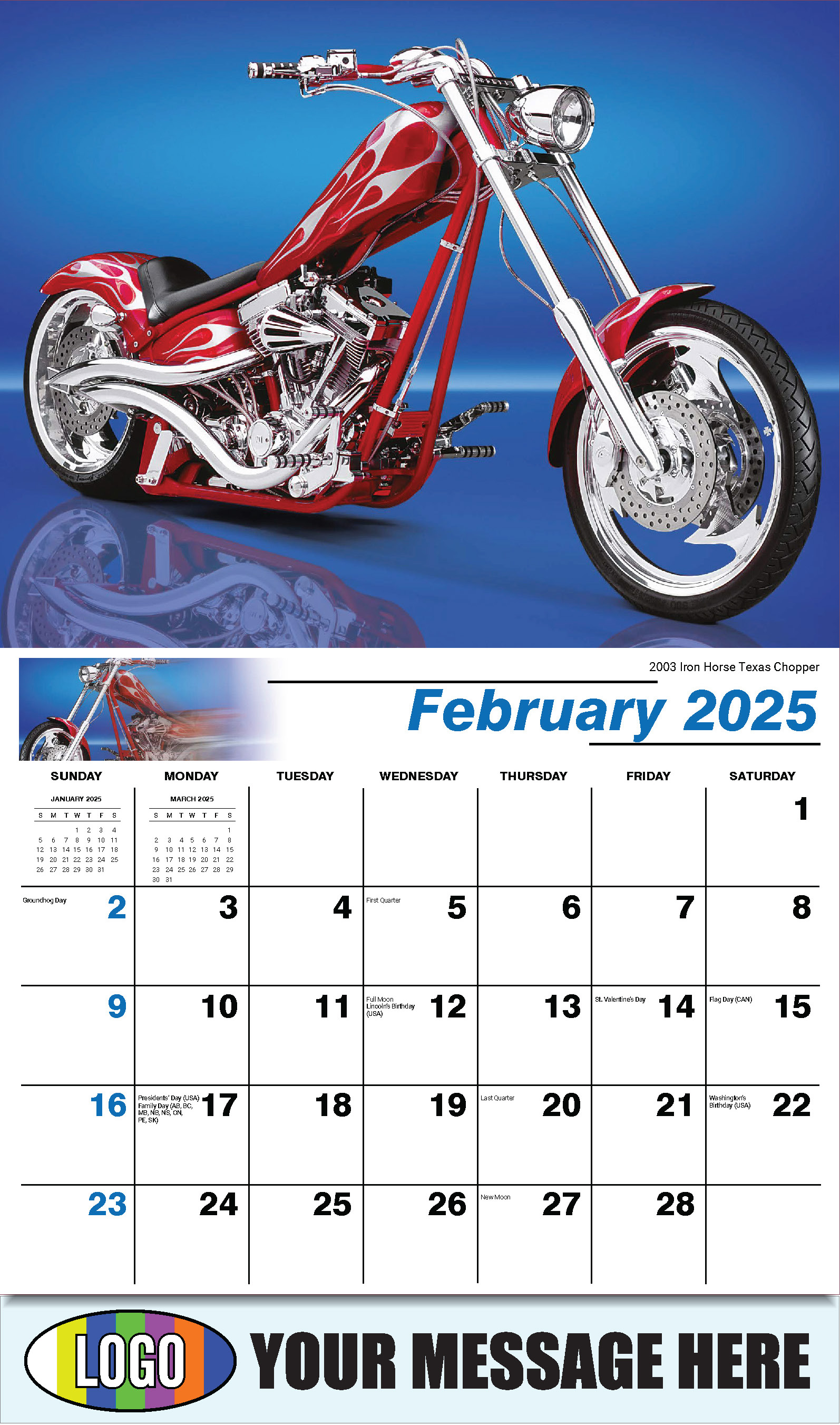 Motorcycle Mania 2025 Automotve Business Advertising Wall Calendar - February