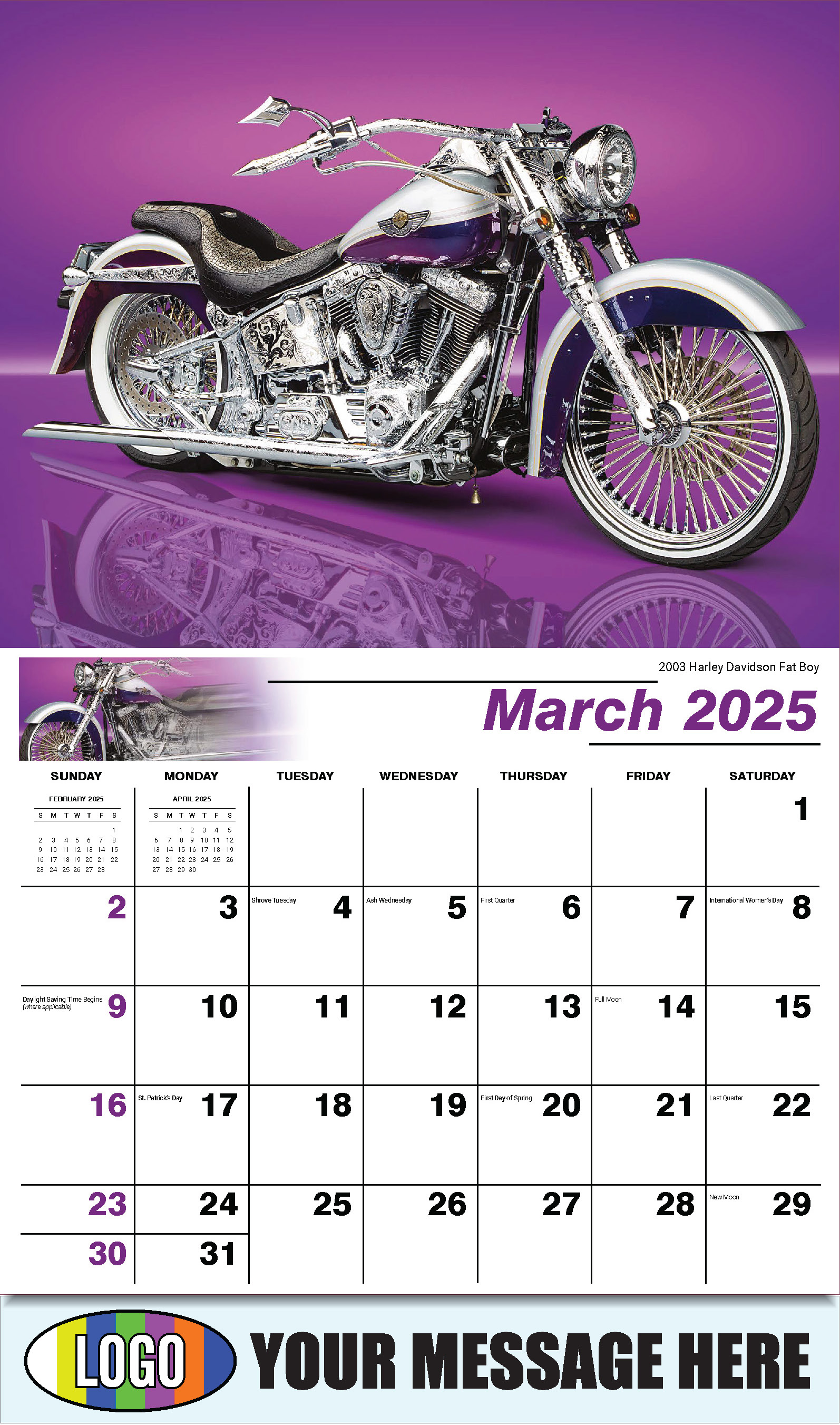 Motorcycle Mania 2025 Automotve Business Advertising Wall Calendar - March