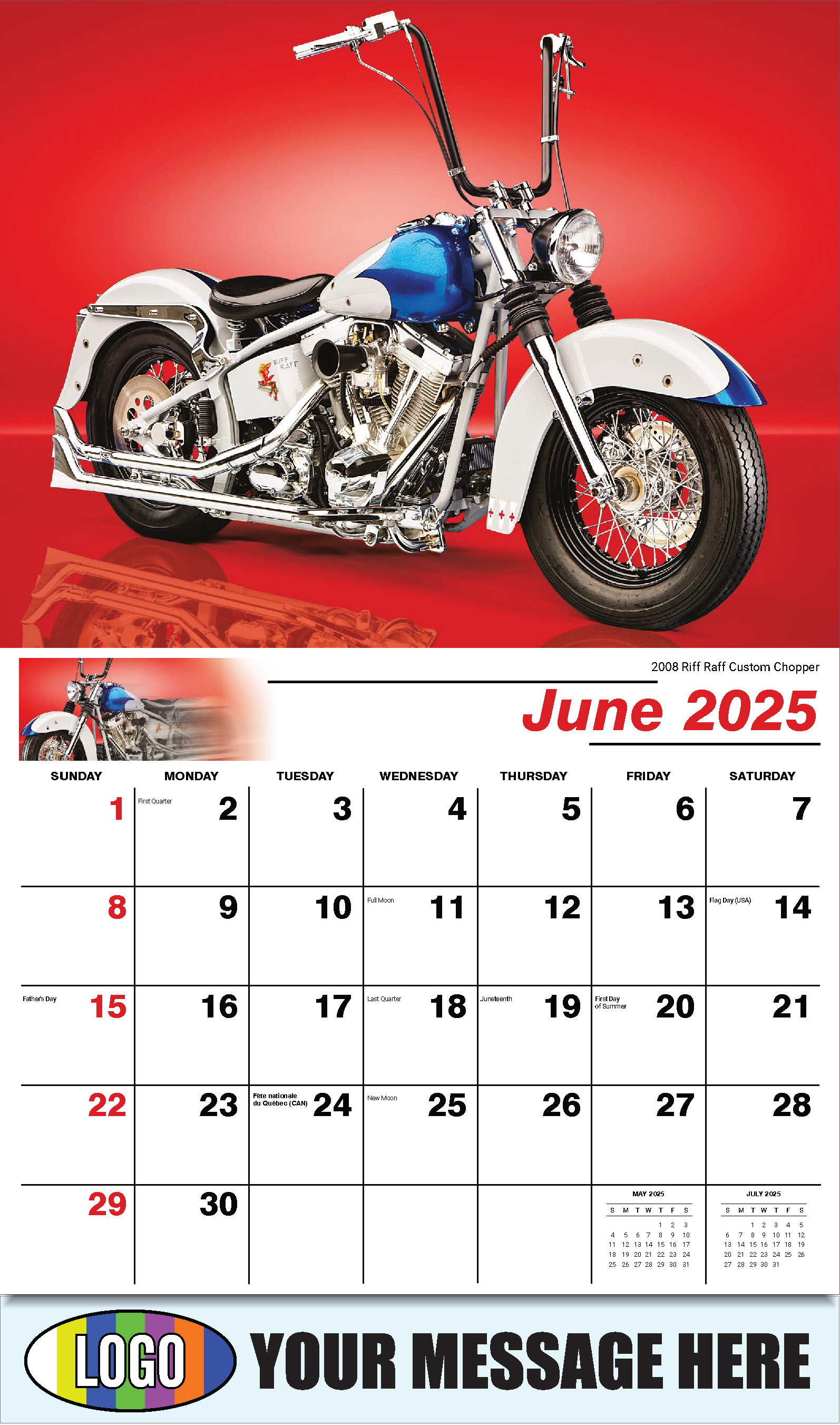 Motorcycle Mania 2025 Automotve Business Advertising Wall Calendar - June