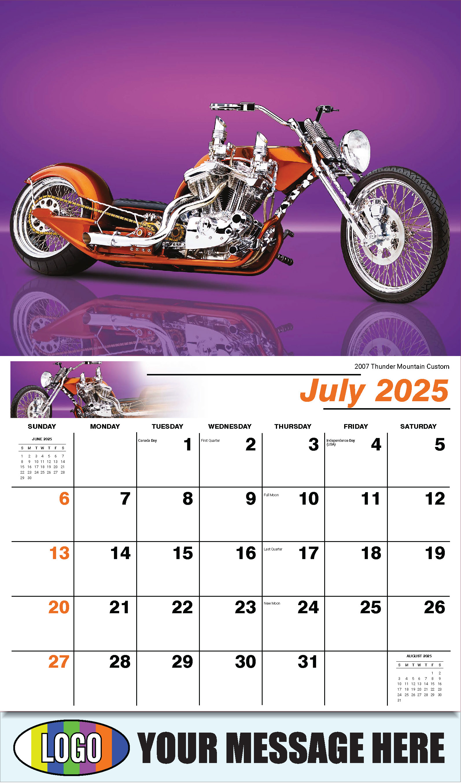 Motorcycle Mania 2025 Automotve Business Advertising Wall Calendar - July