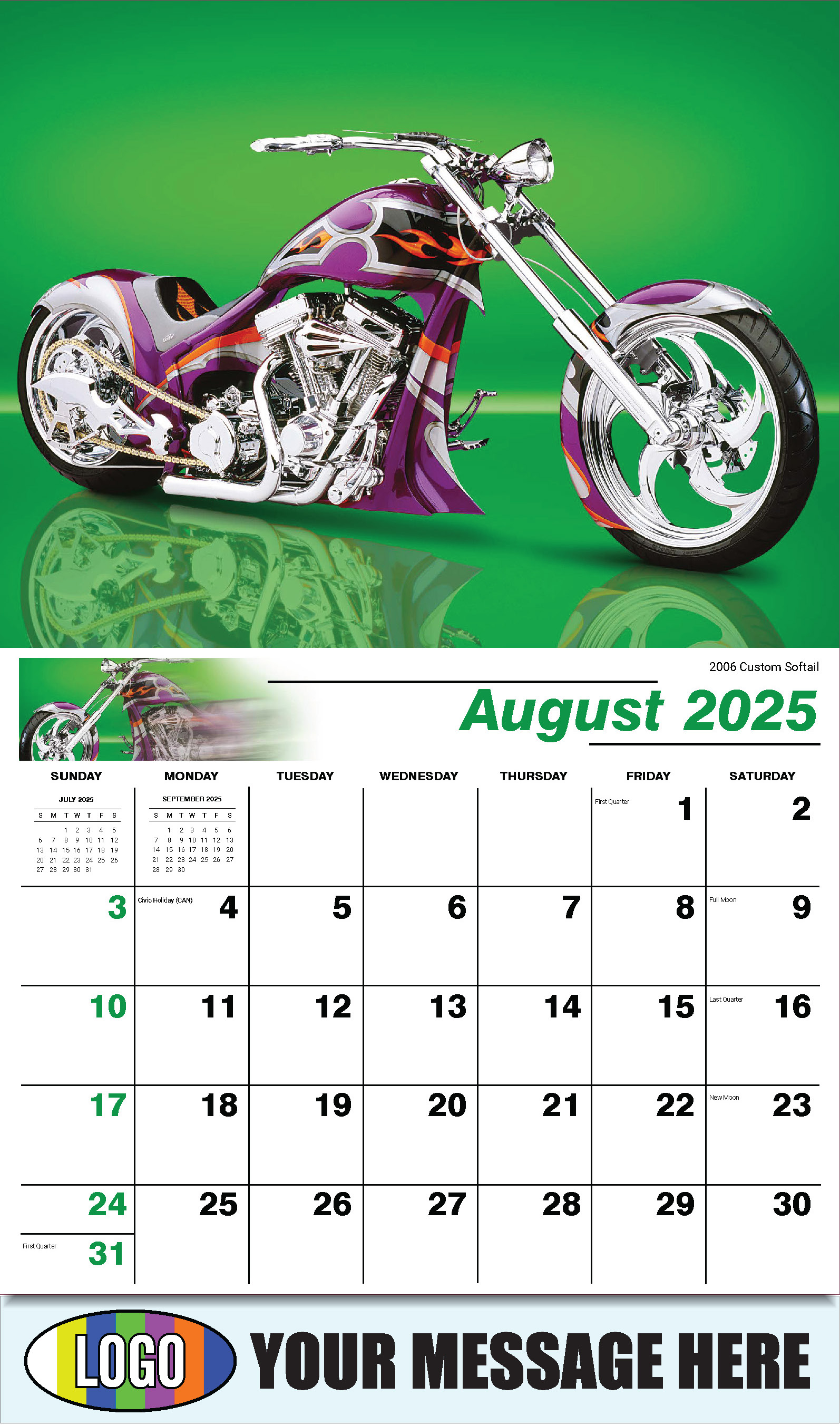 Motorcycle Mania 2025 Automotve Business Advertising Wall Calendar - August