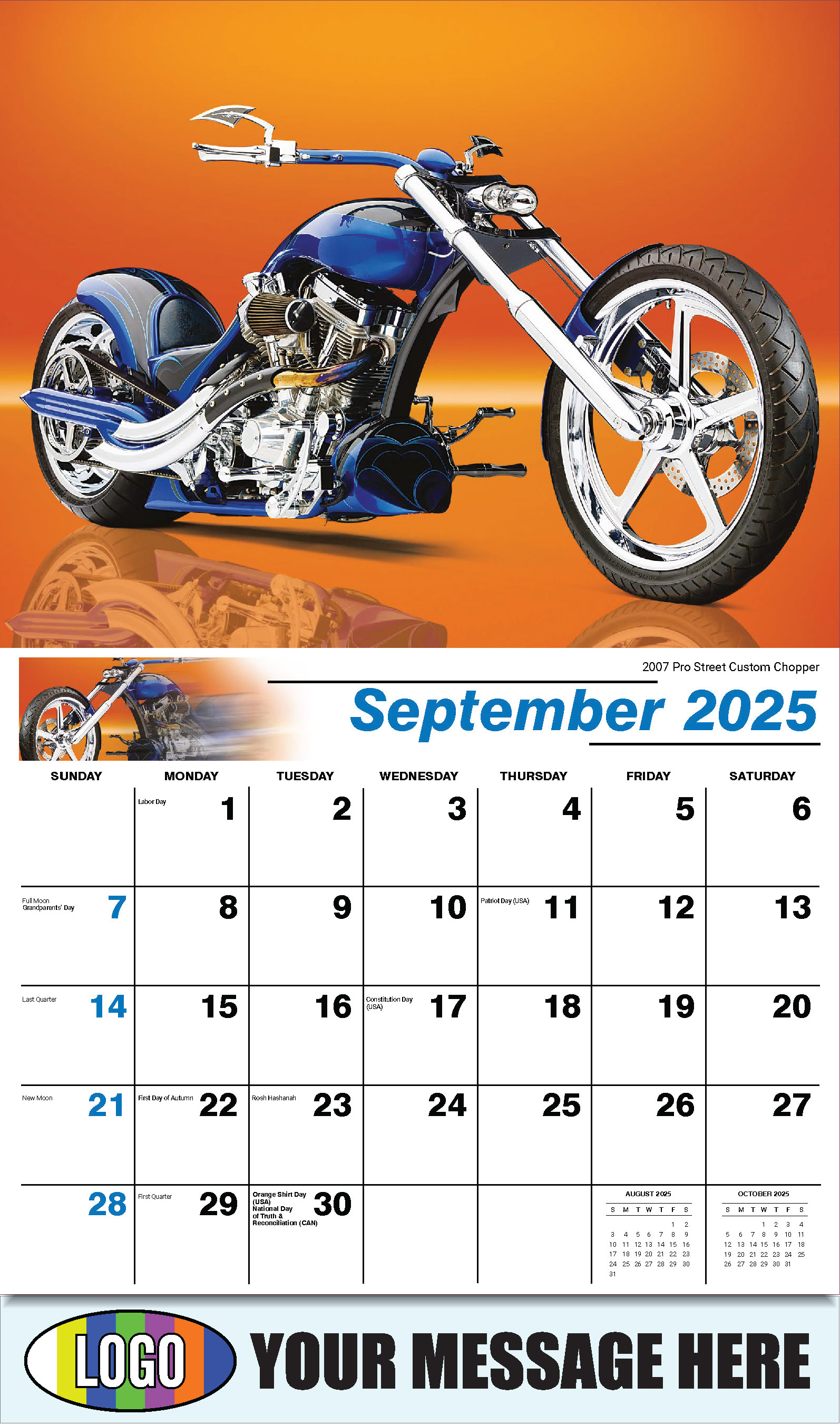 Motorcycle Mania 2025 Automotve Business Advertising Wall Calendar - September