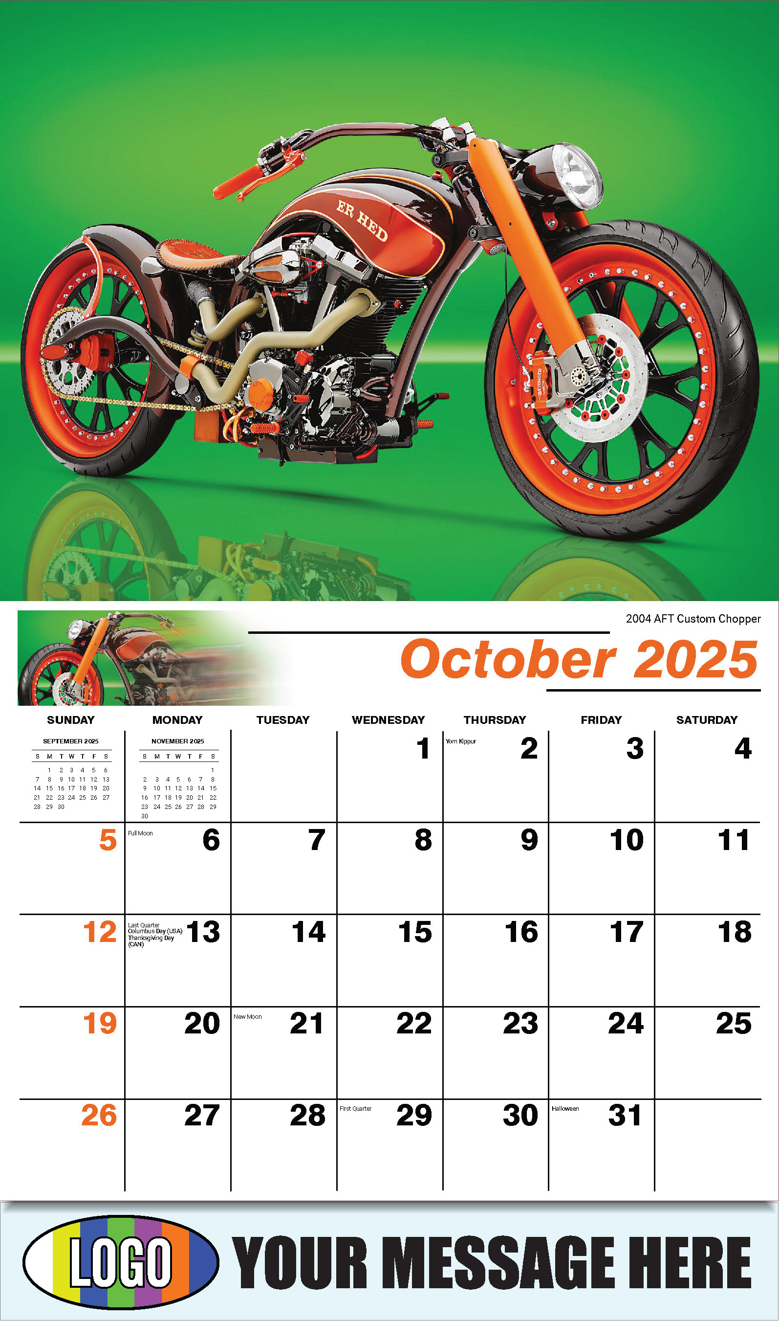 Motorcycle Mania 2025 Automotve Business Advertising Wall Calendar - October