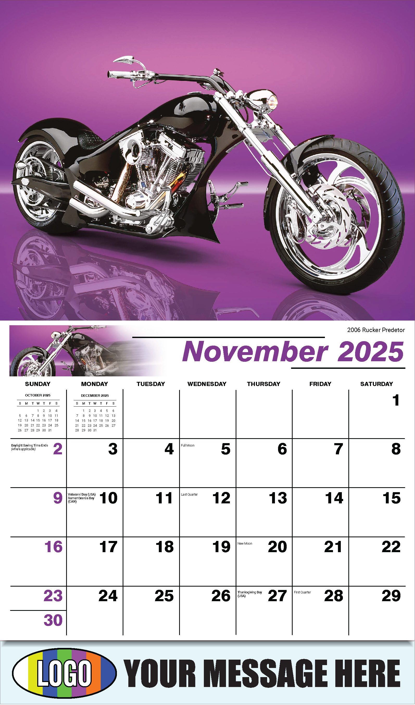 Motorcycle Mania 2025 Automotve Business Advertising Wall Calendar - November