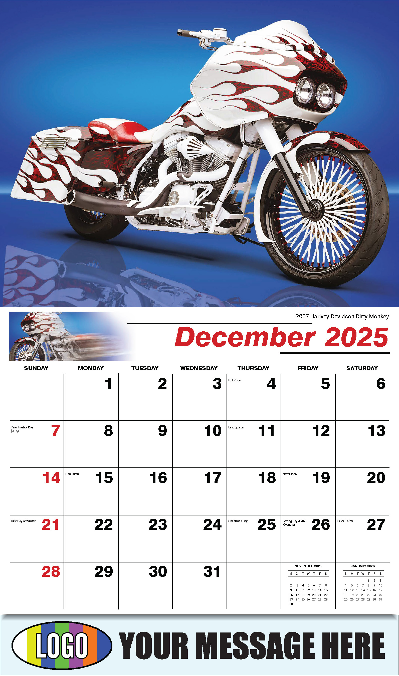 Motorcycle Mania 2025 Automotve Business Advertising Wall Calendar - December