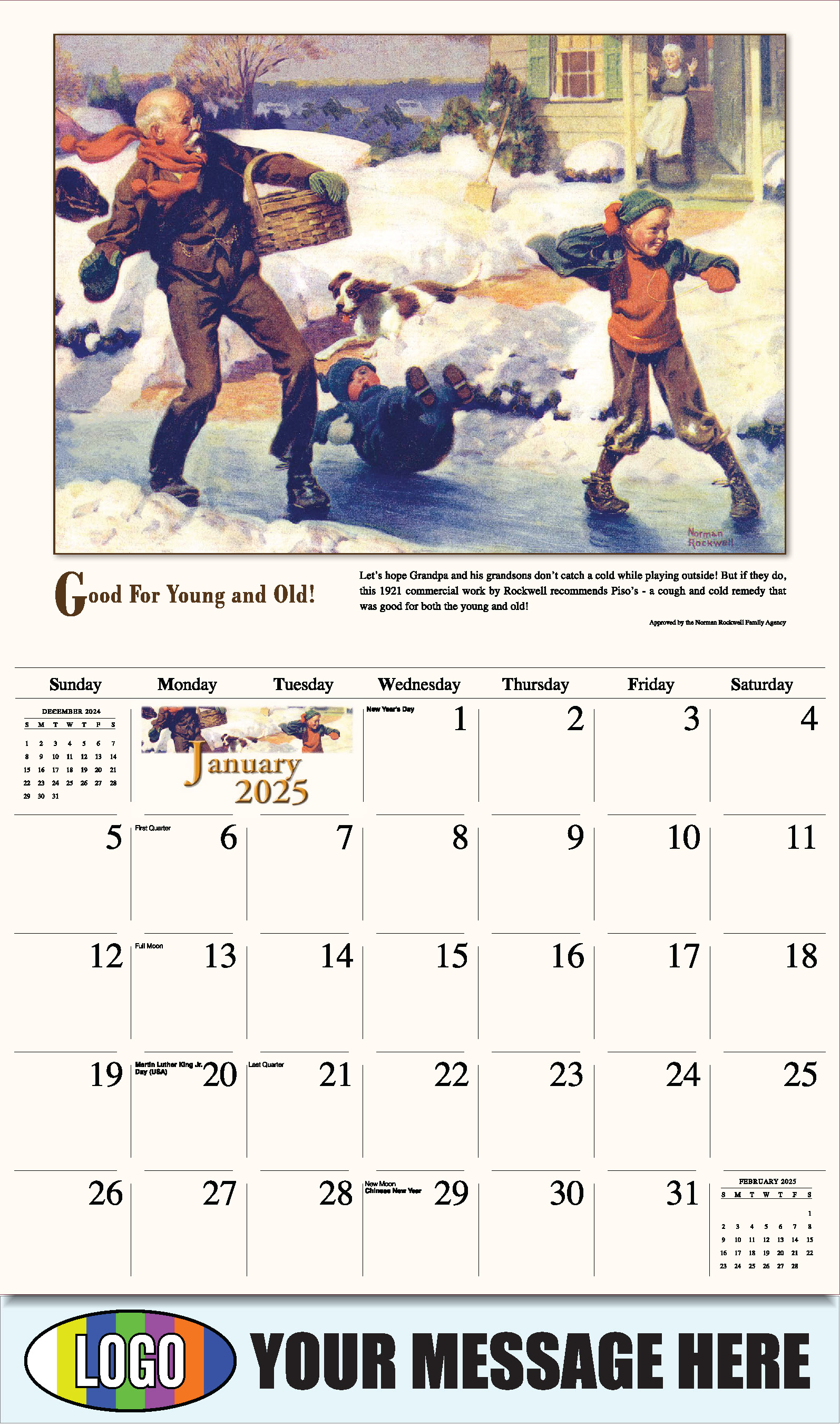 Memorable Images by Norman Rockwell 2025 Business Promotional Wall Calendar - January