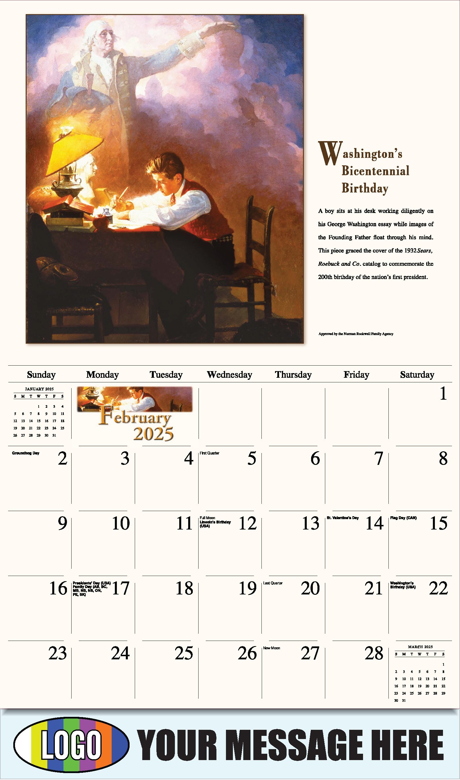 Memorable Images by Norman Rockwell 2025 Business Promotional Wall Calendar - February