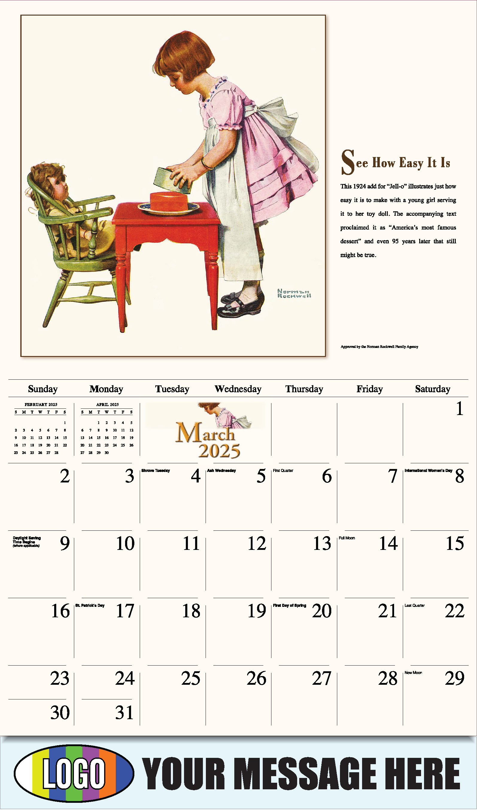 Memorable Images by Norman Rockwell 2025 Business Promotional Wall Calendar - March