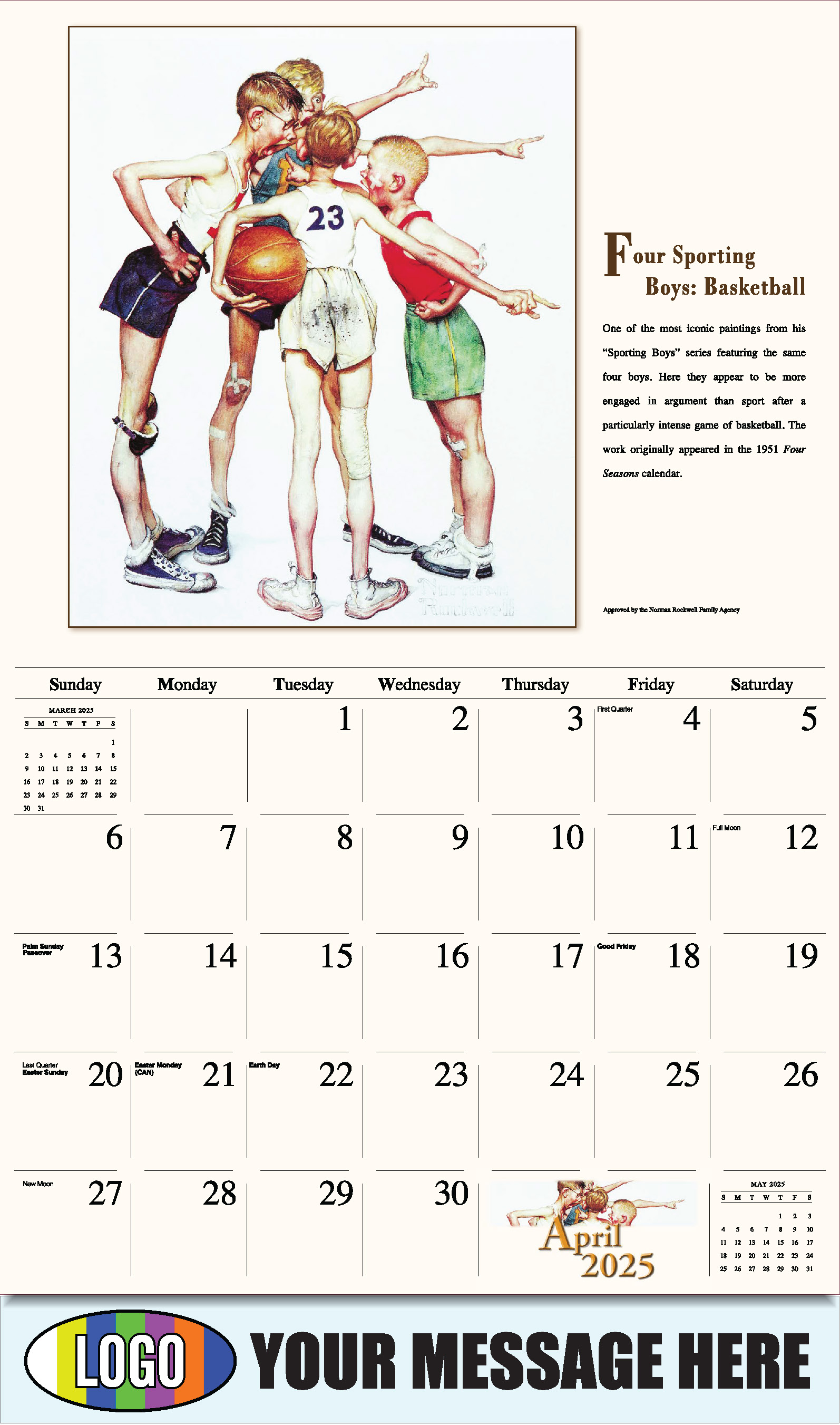 Memorable Images by Norman Rockwell 2025 Business Promotional Wall Calendar - April