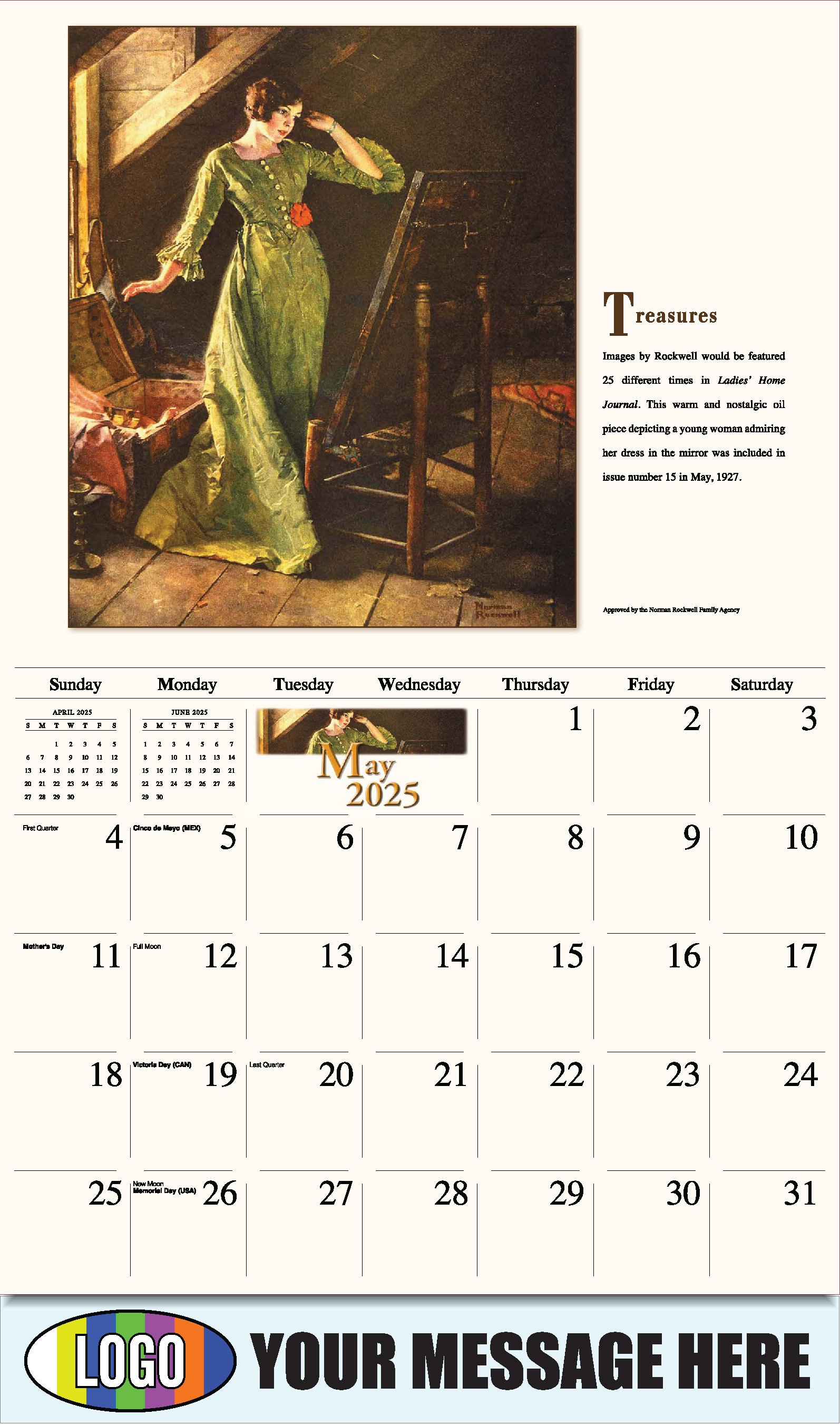 Memorable Images by Norman Rockwell 2025 Business Promotional Wall Calendar - May