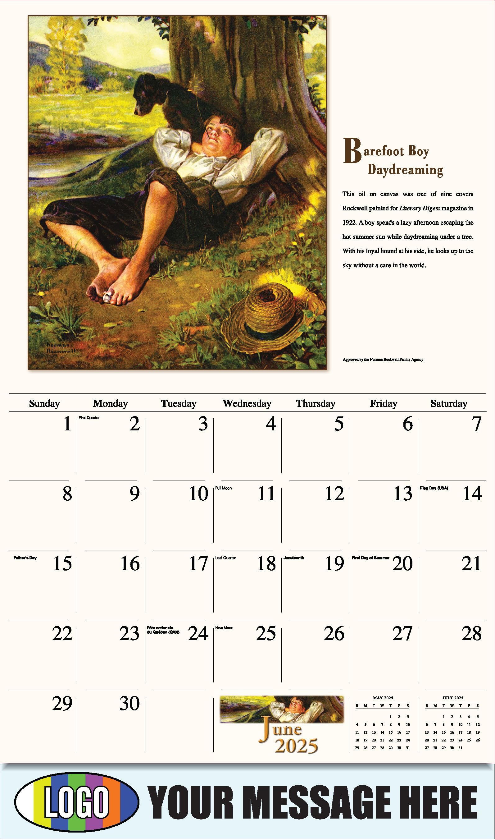 Memorable Images by Norman Rockwell 2025 Business Promotional Wall Calendar - June
