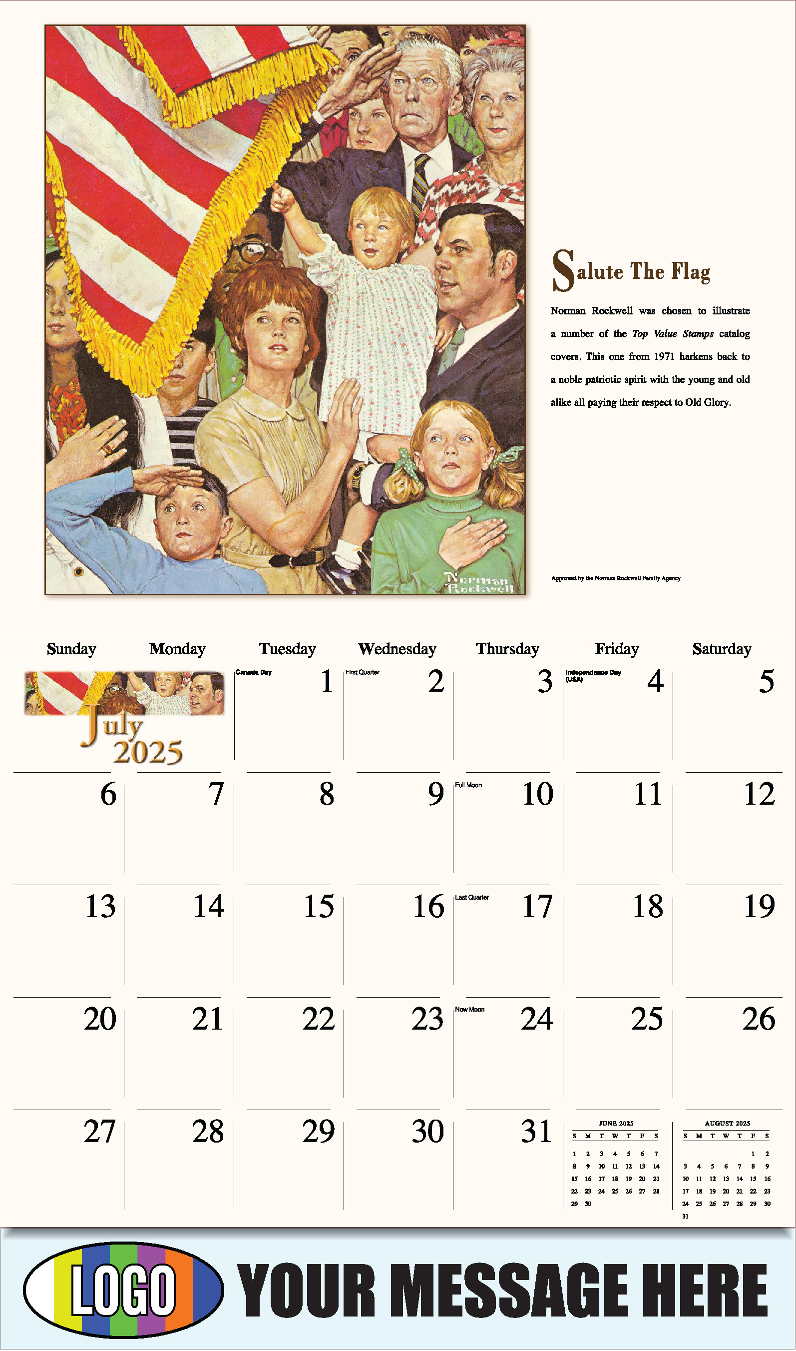 Memorable Images by Norman Rockwell 2025 Business Promotional Wall Calendar - July