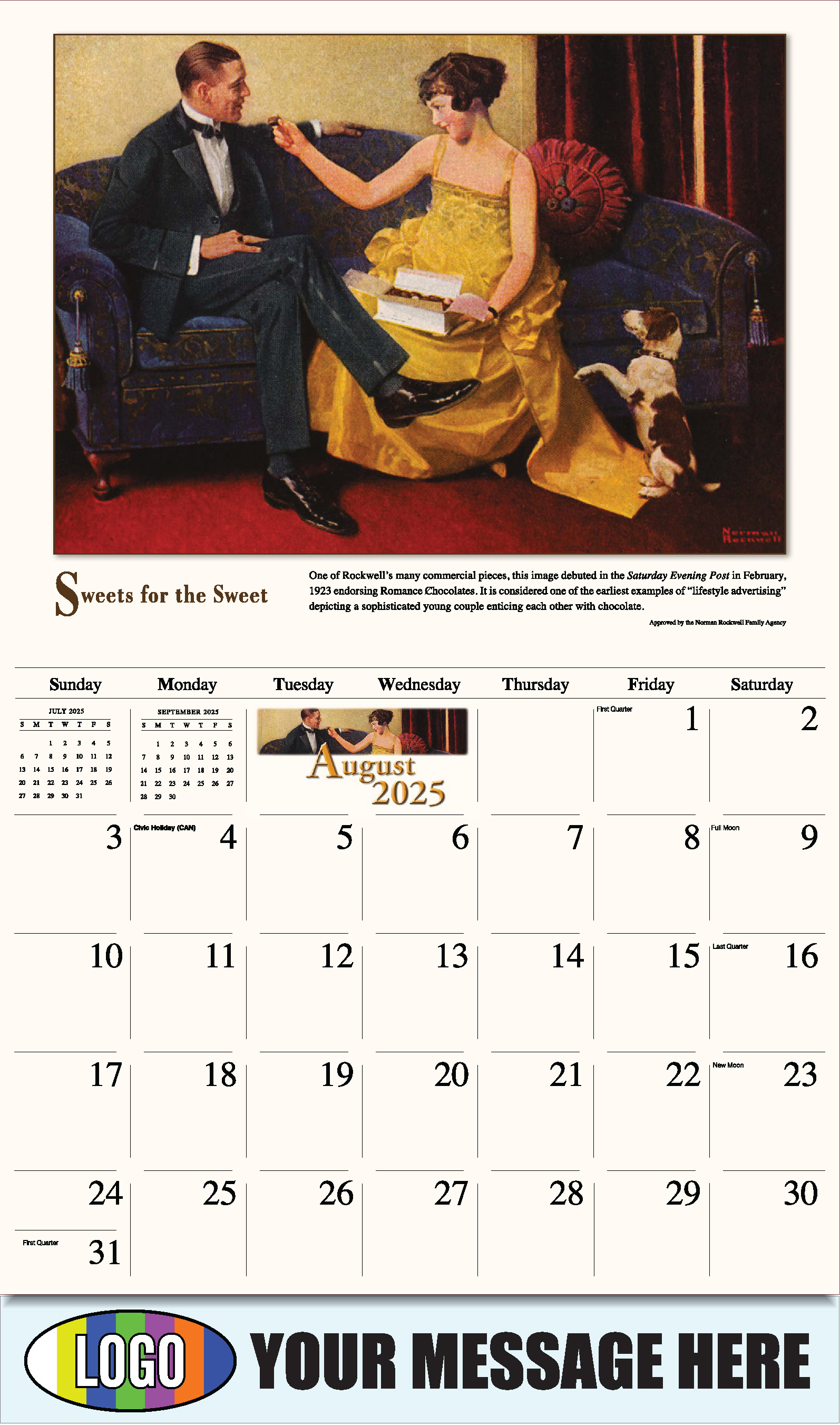 Memorable Images by Norman Rockwell 2025 Business Promotional Wall Calendar - August