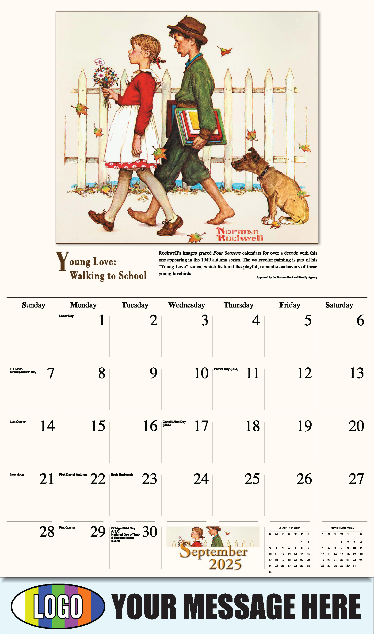 Memorable Images by Norman Rockwell 2025 Business Promotional Wall Calendar - September